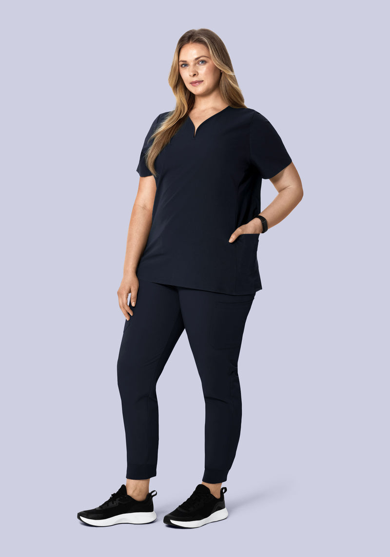 Curved V-Neck Top Midnight Navy