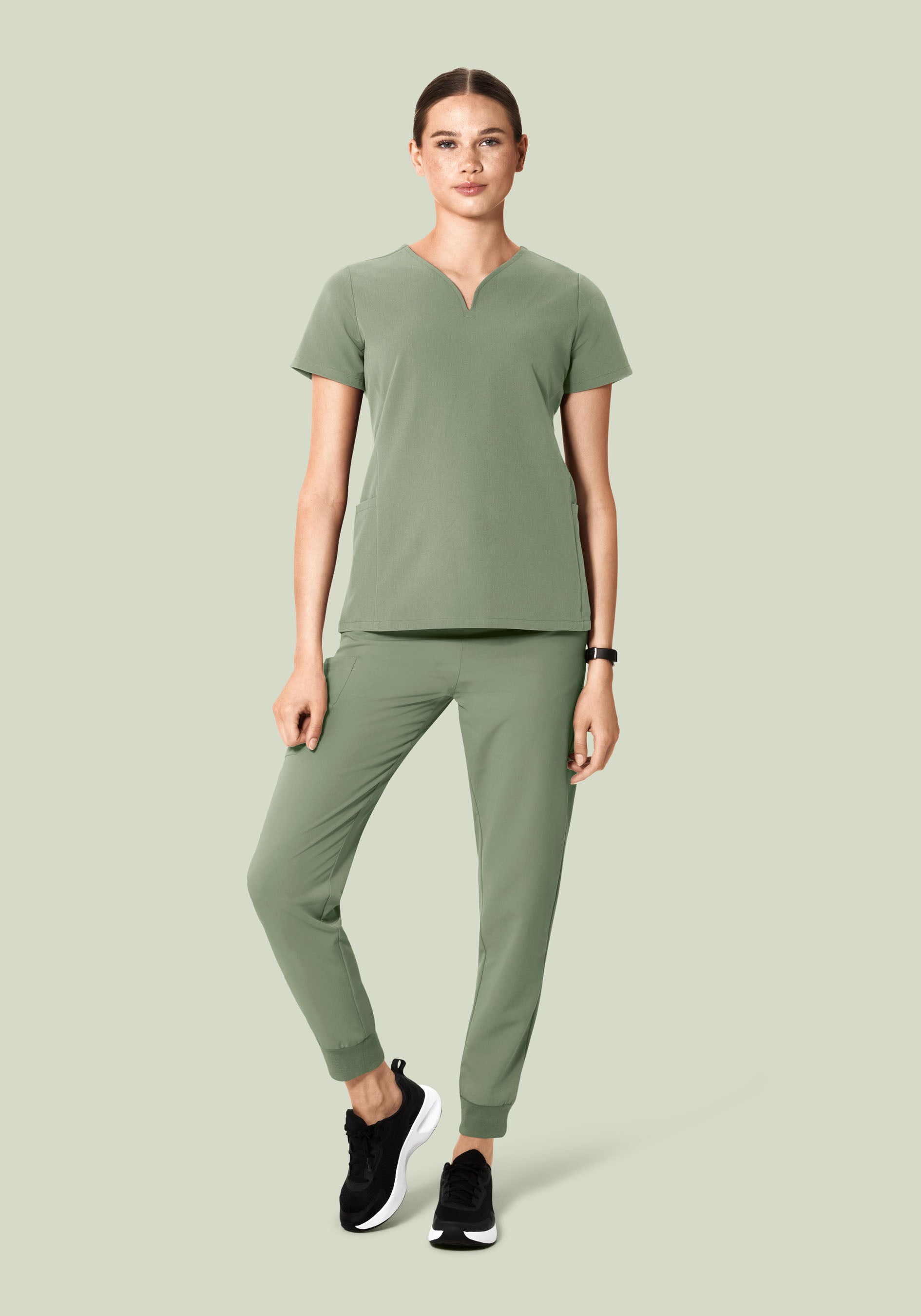 Curved V-Neck Top Cool Sage