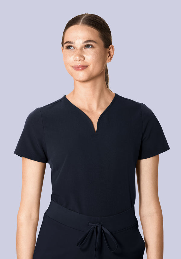 Curved V-Neck Top Midnight Navy