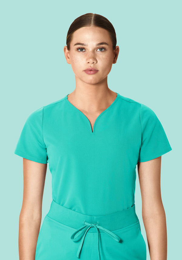 Curved V-Neck Top Surgical Green