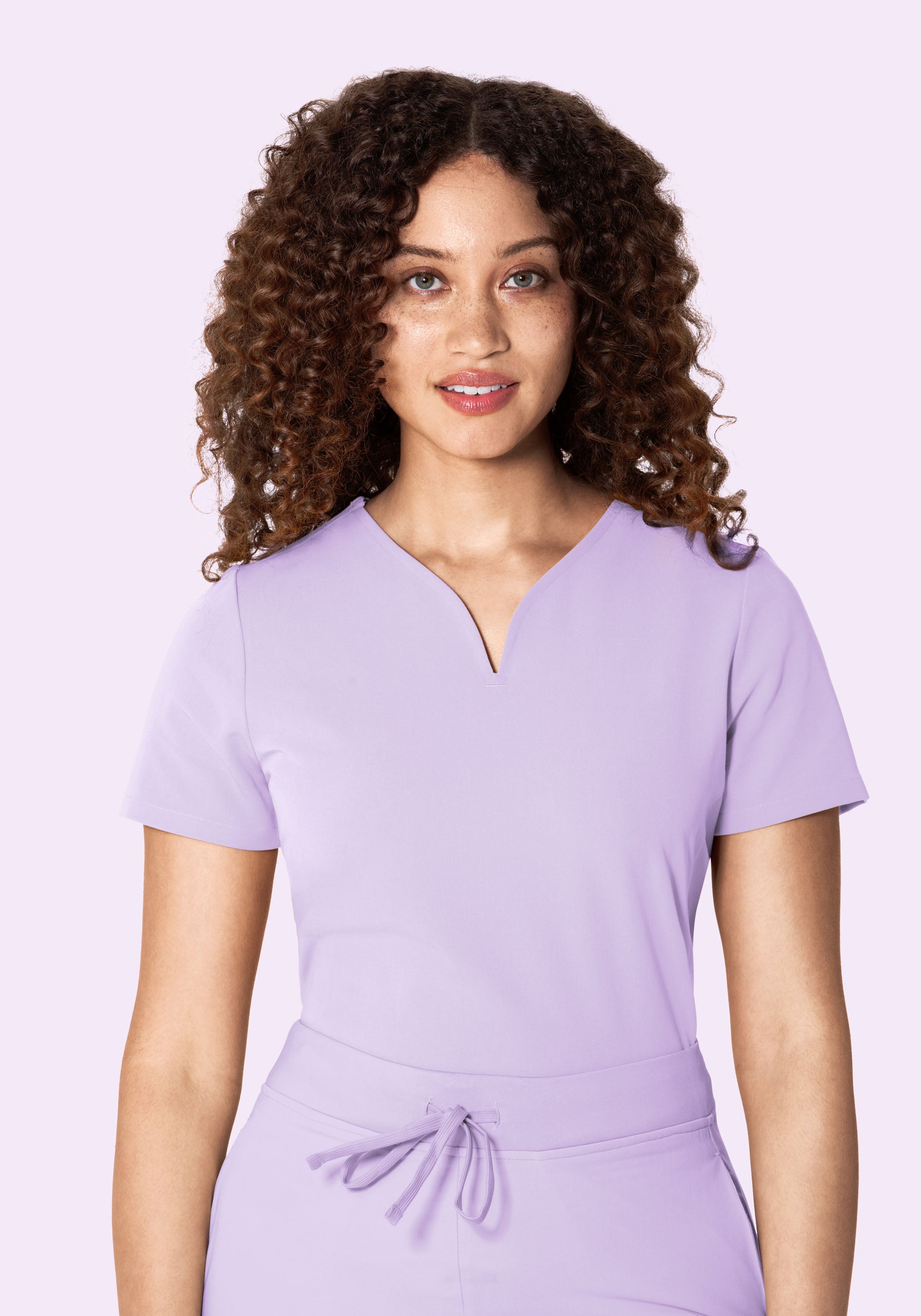 Curved V-Neck Top Cool Lavender
