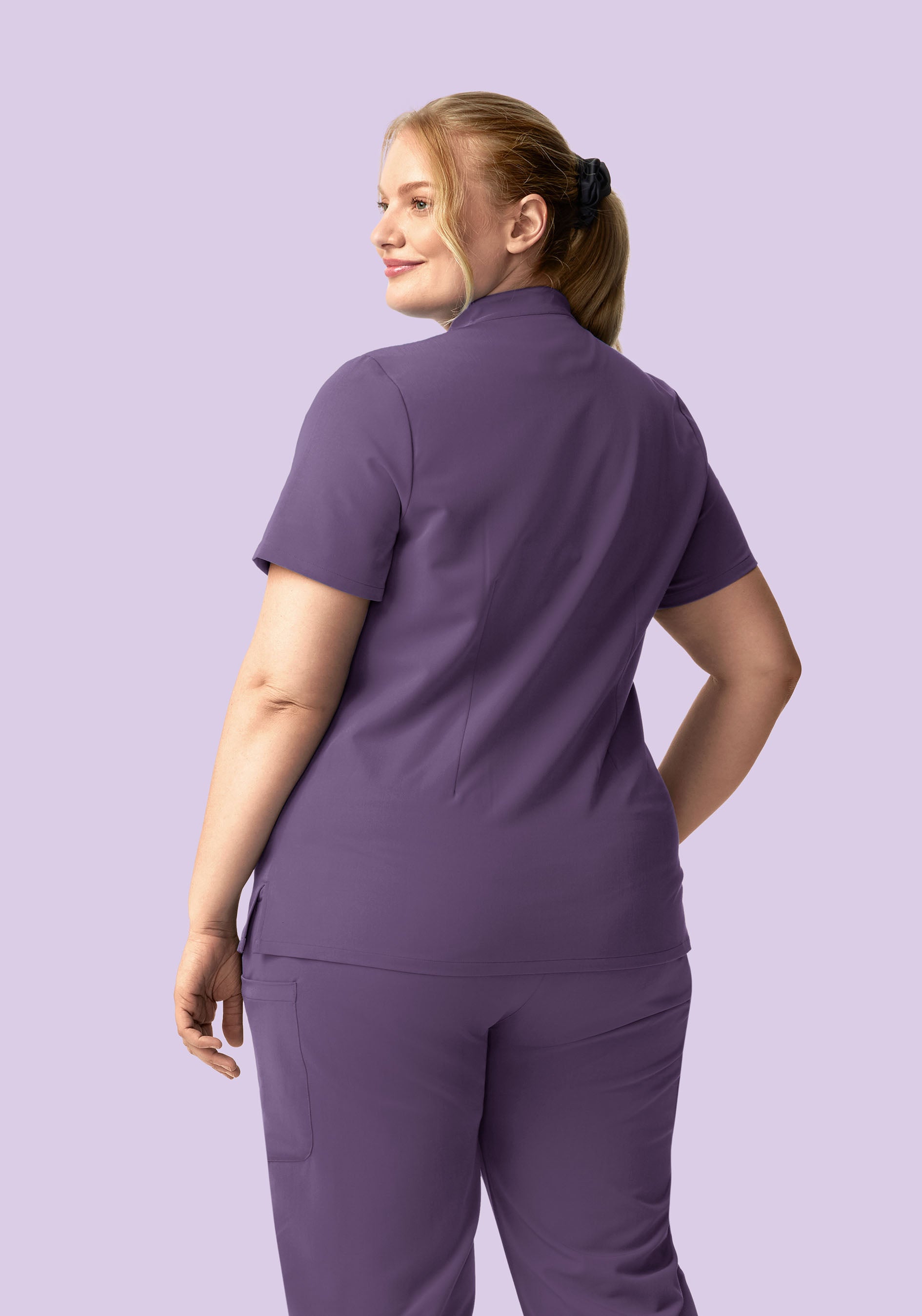 Stand Collar Notch Neck Top Dewberry