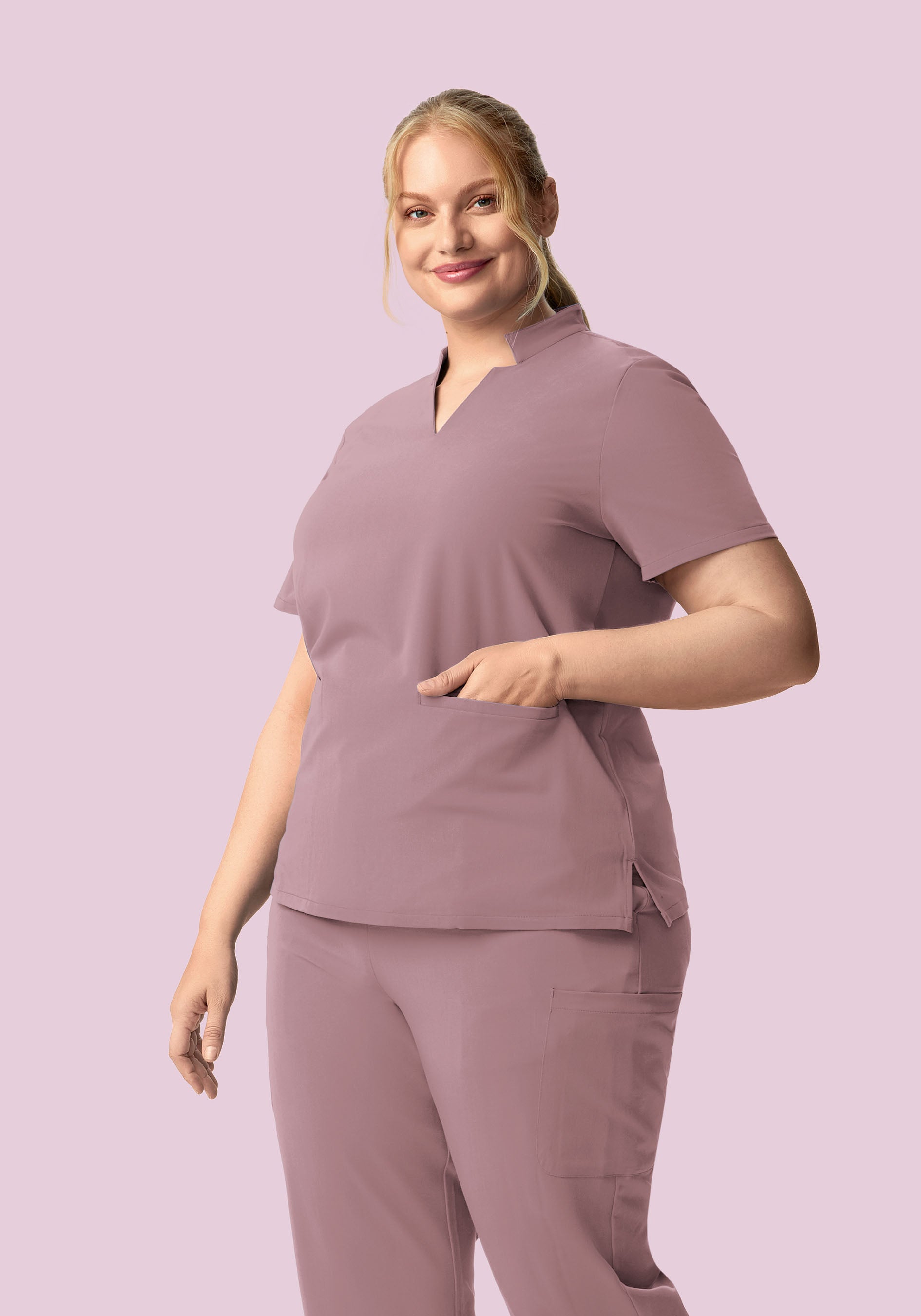 Stand Collar Notch Neck Top Dusk