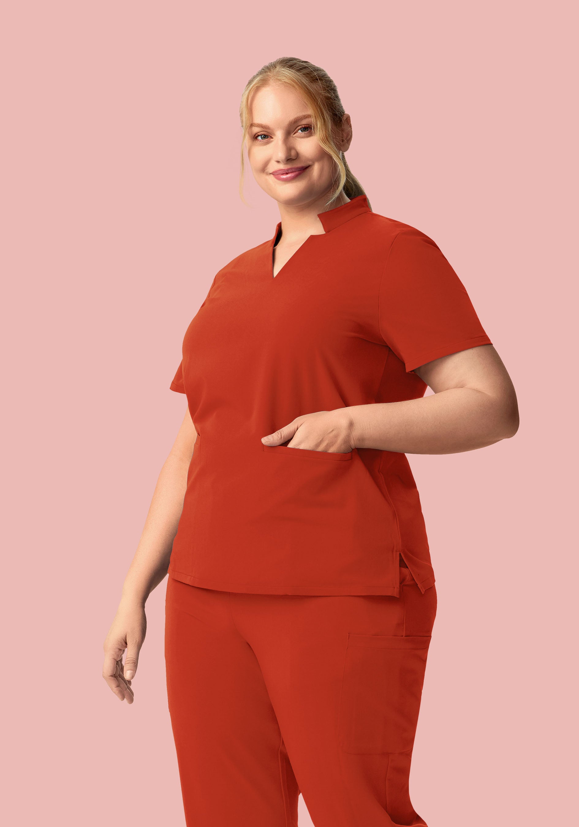 Stand Collar Notch Neck Top Rust