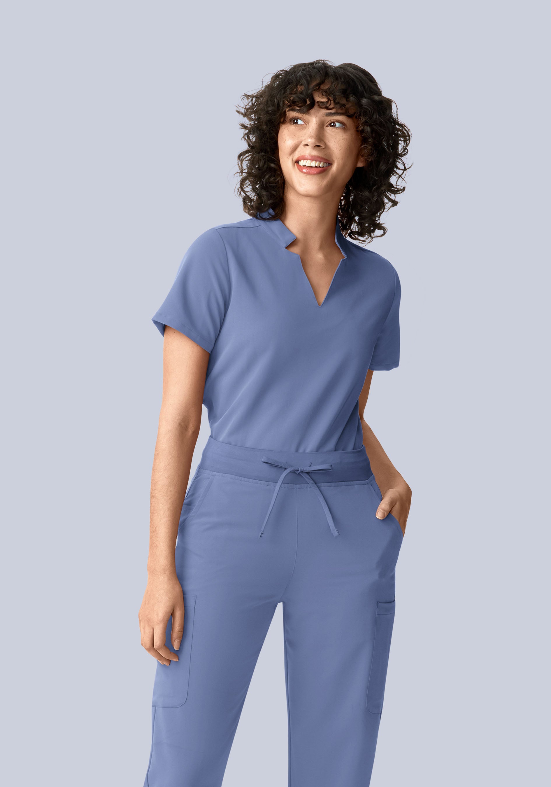 Stand Collar Notch Neck Top Periwinkle