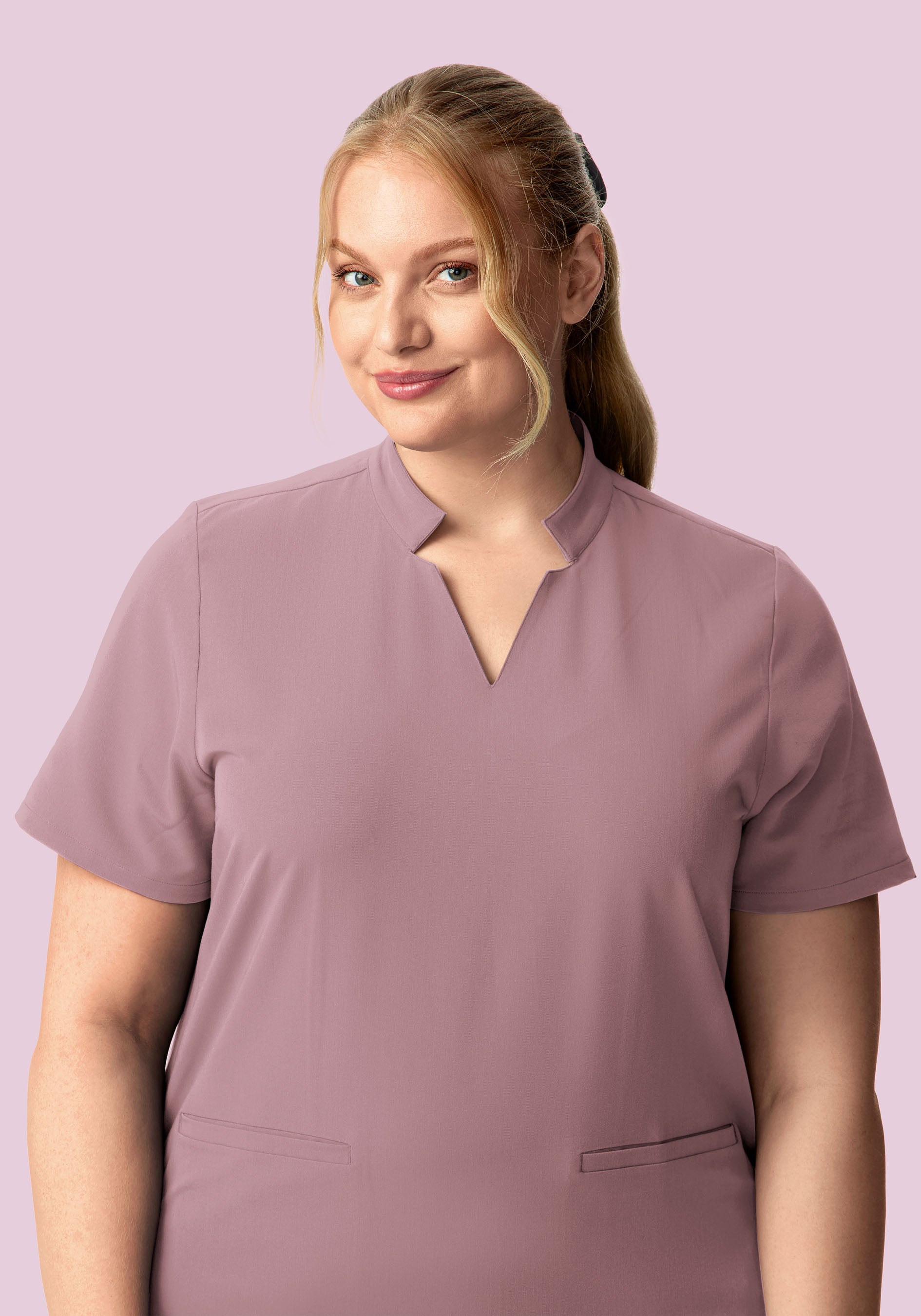 Stand Collar Notch Neck Top Dusk