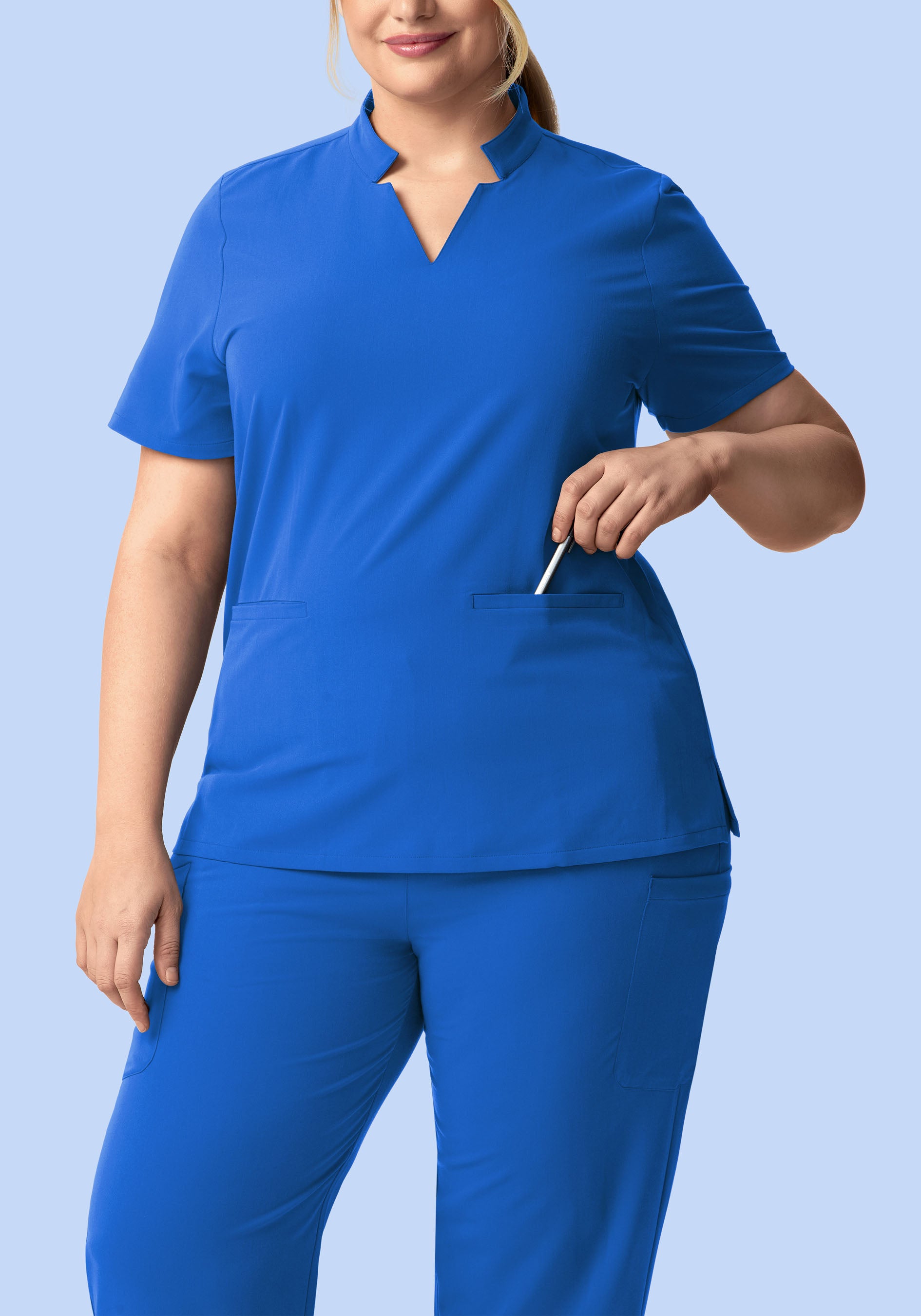 Stand Collar Notch Neck Top Royal Blue