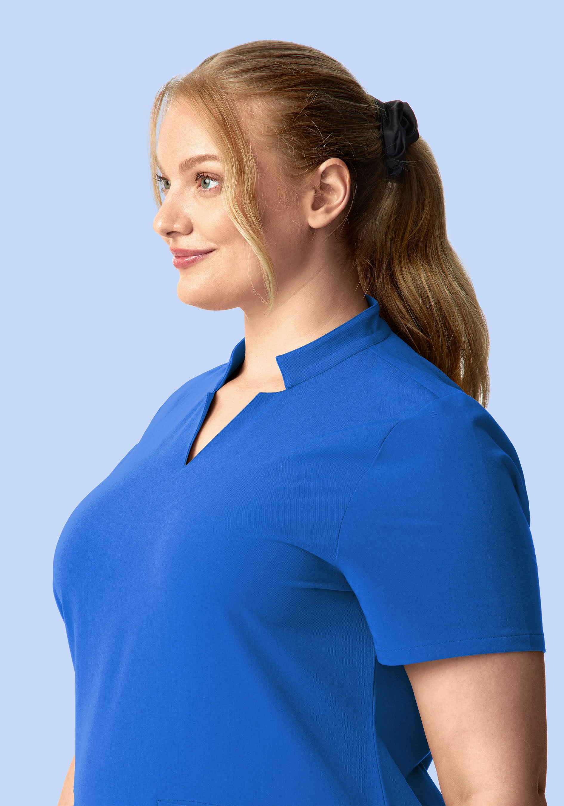 Stand Collar Notch Neck Top Royal Blue