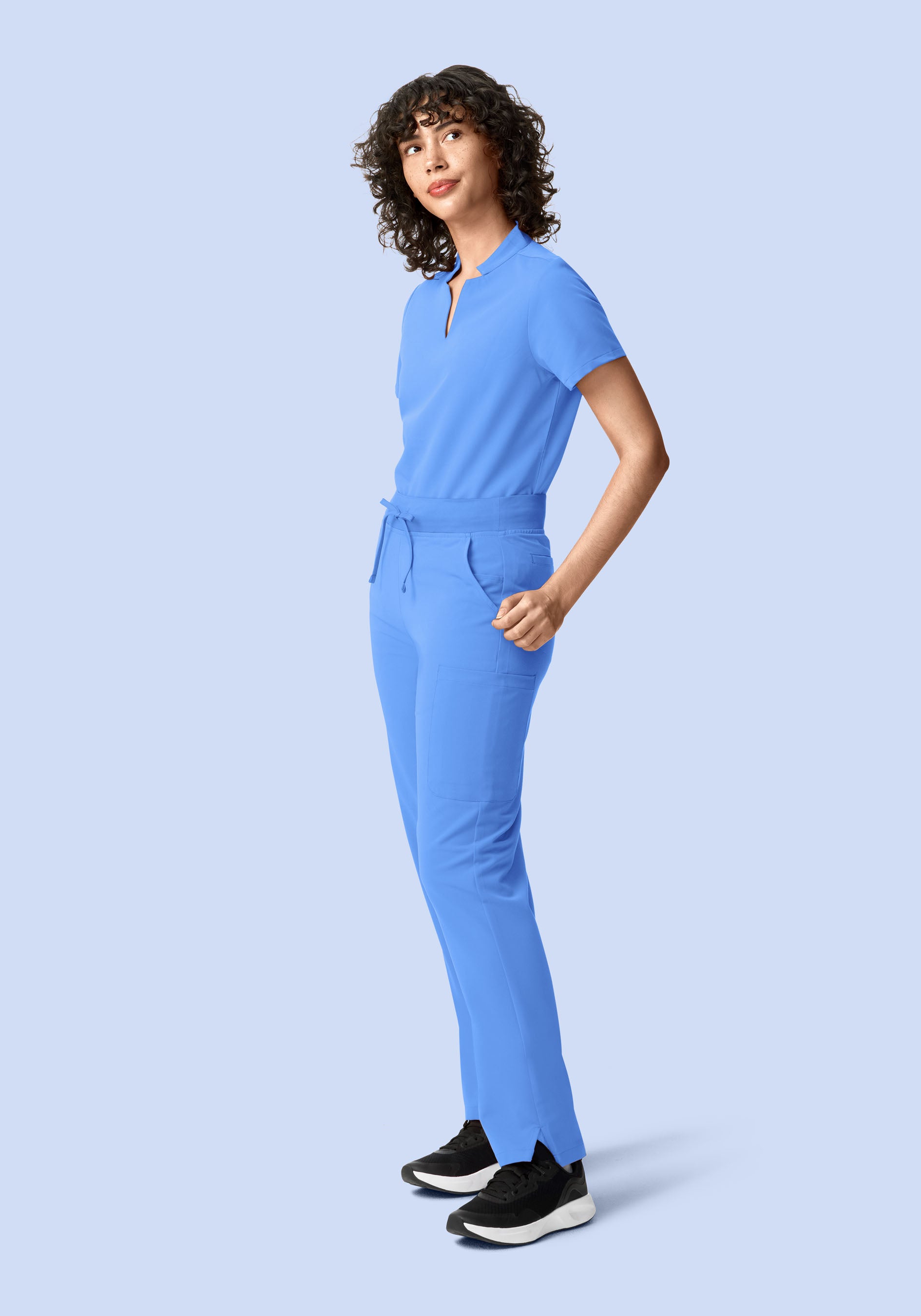 Women's High Waisted Straight Leg Cargo Scrub Pants - Ceil Blue