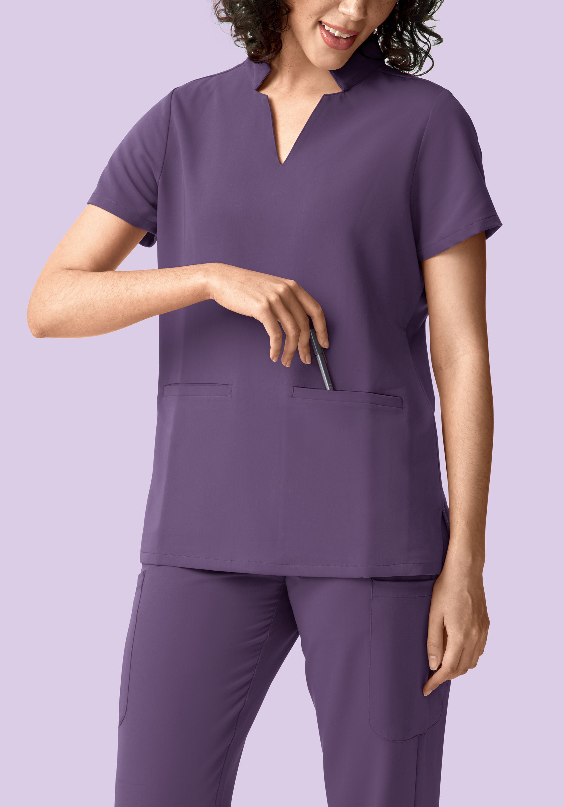 Stand Collar Notch Neck Top Dewberry