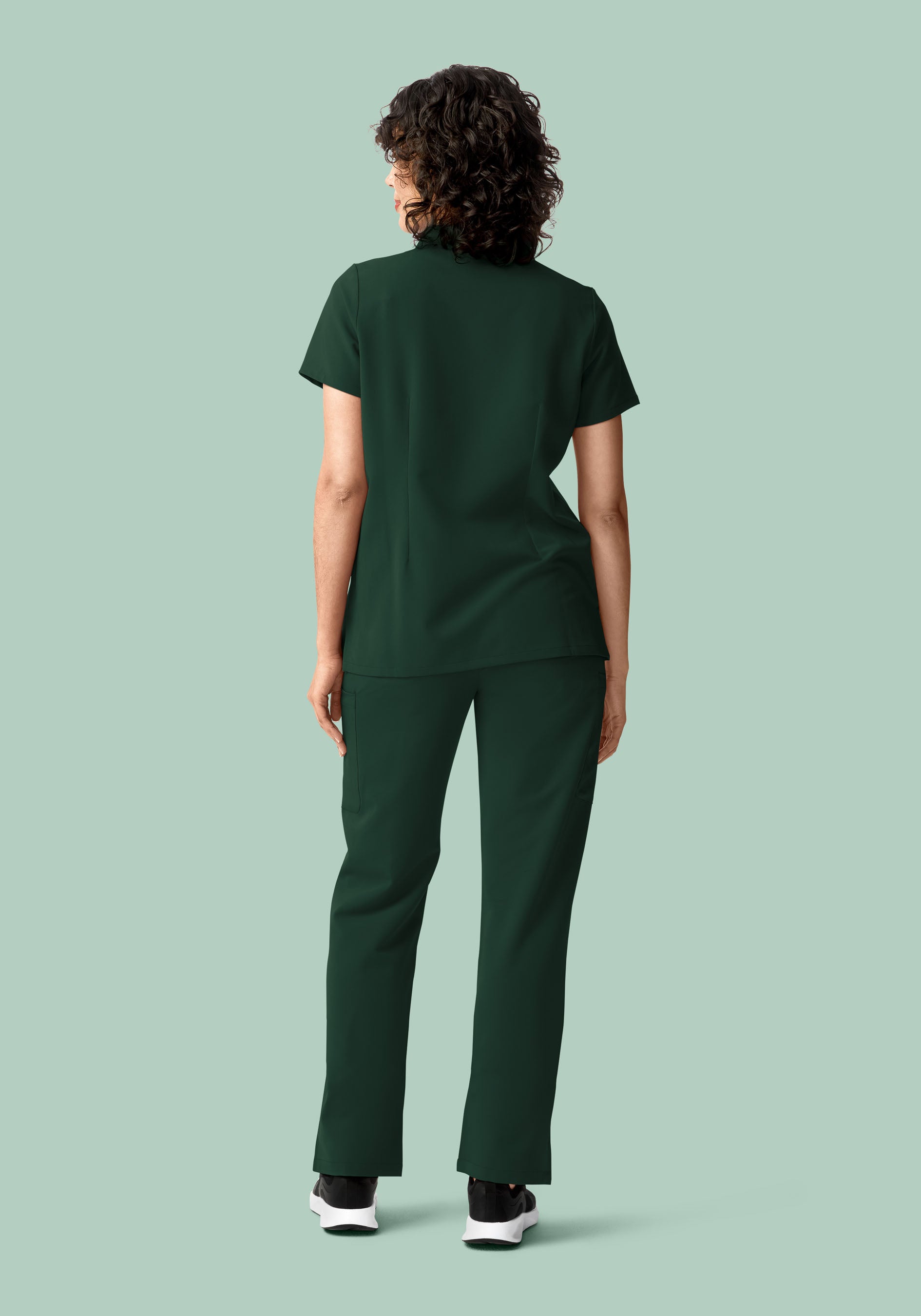 Stand Collar Notch Neck Top Midnight Green