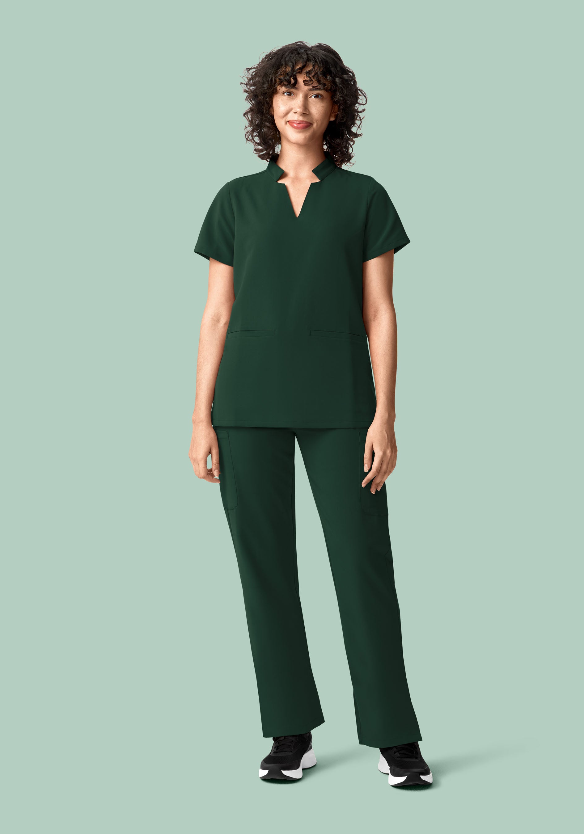 Stand Collar Notch Neck Top Midnight Green