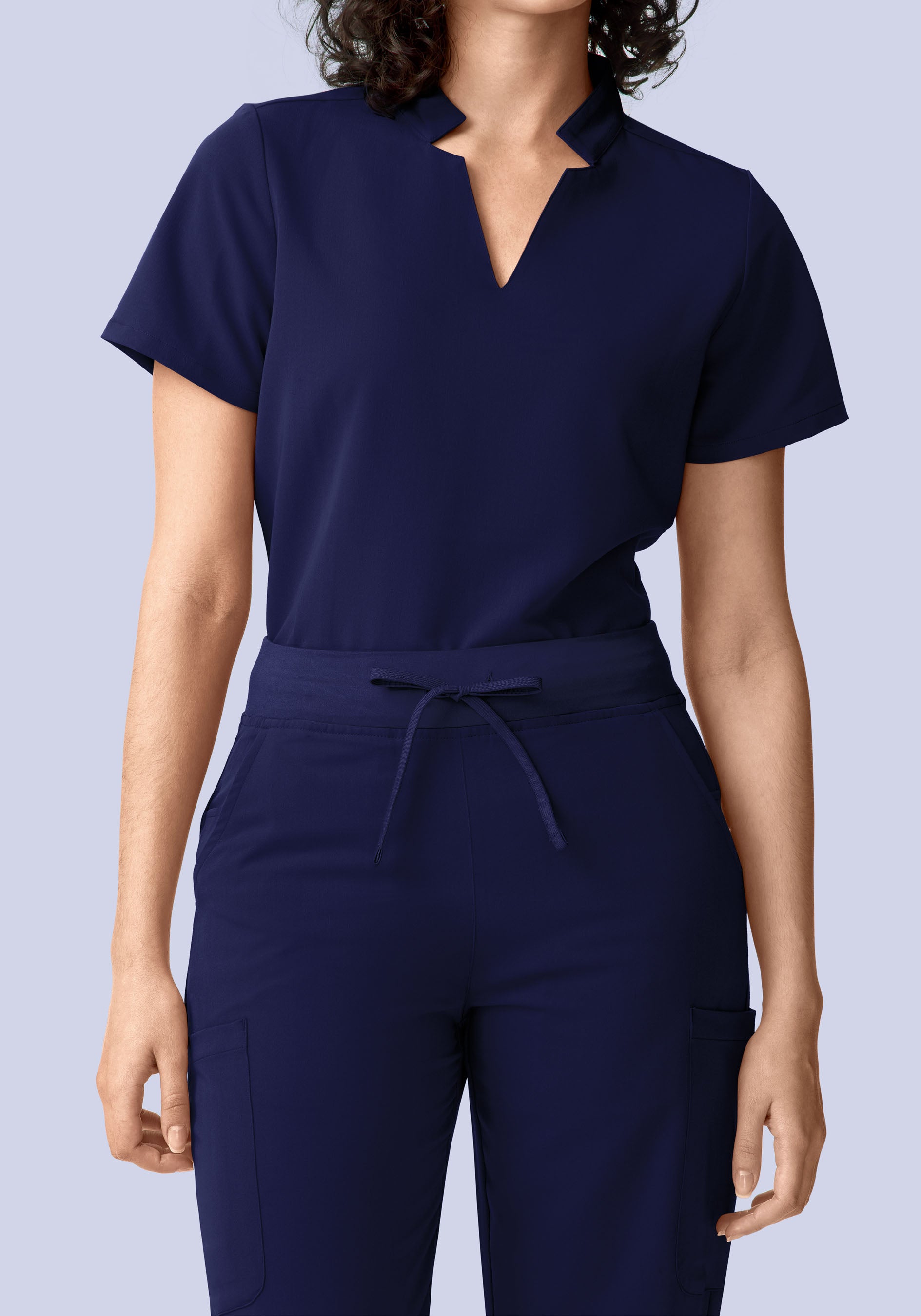 Stand Collar Notch Neck Top Navy