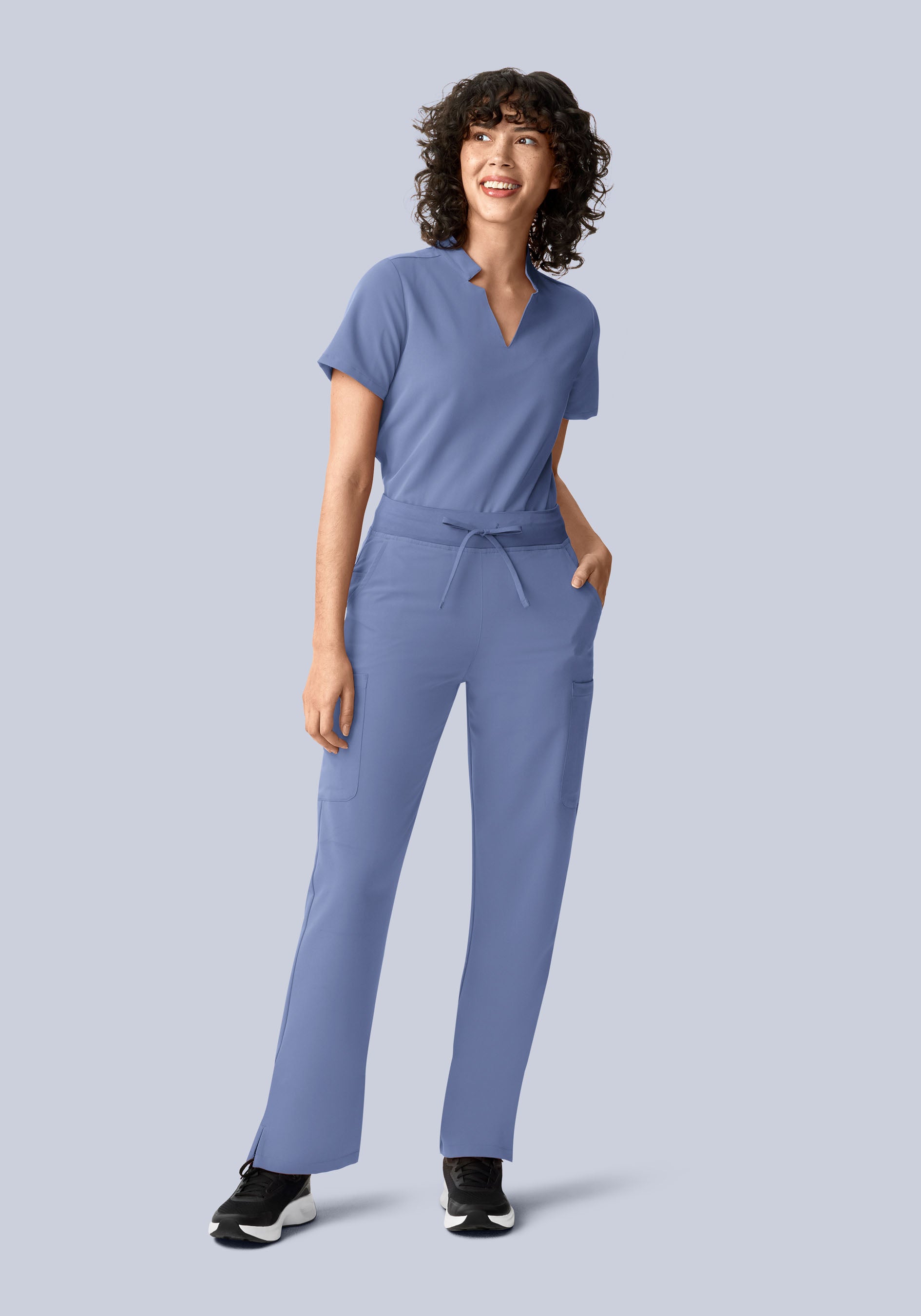 Stand Collar Notch Neck Top Periwinkle