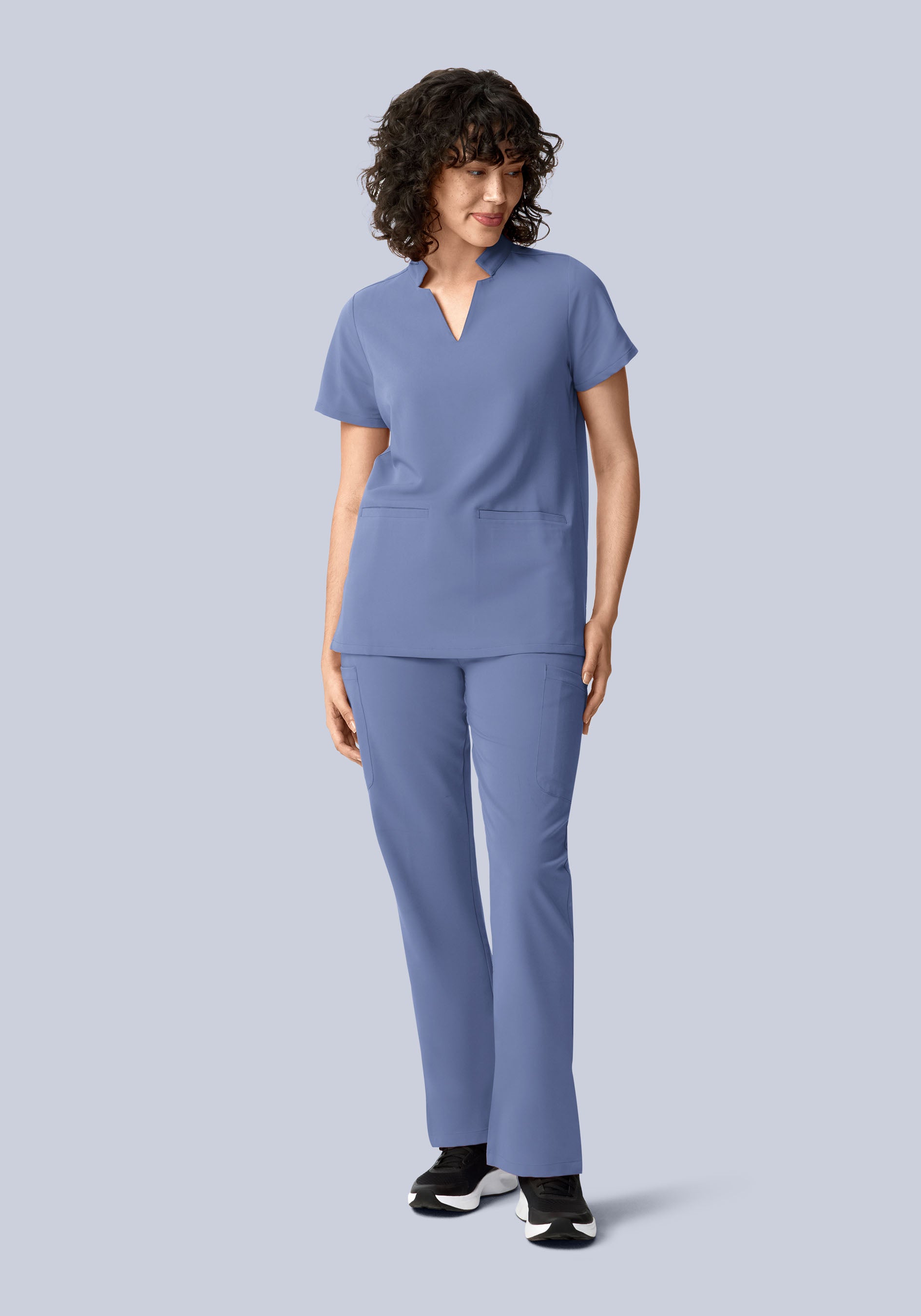 Stand Collar Notch Neck Top Periwinkle