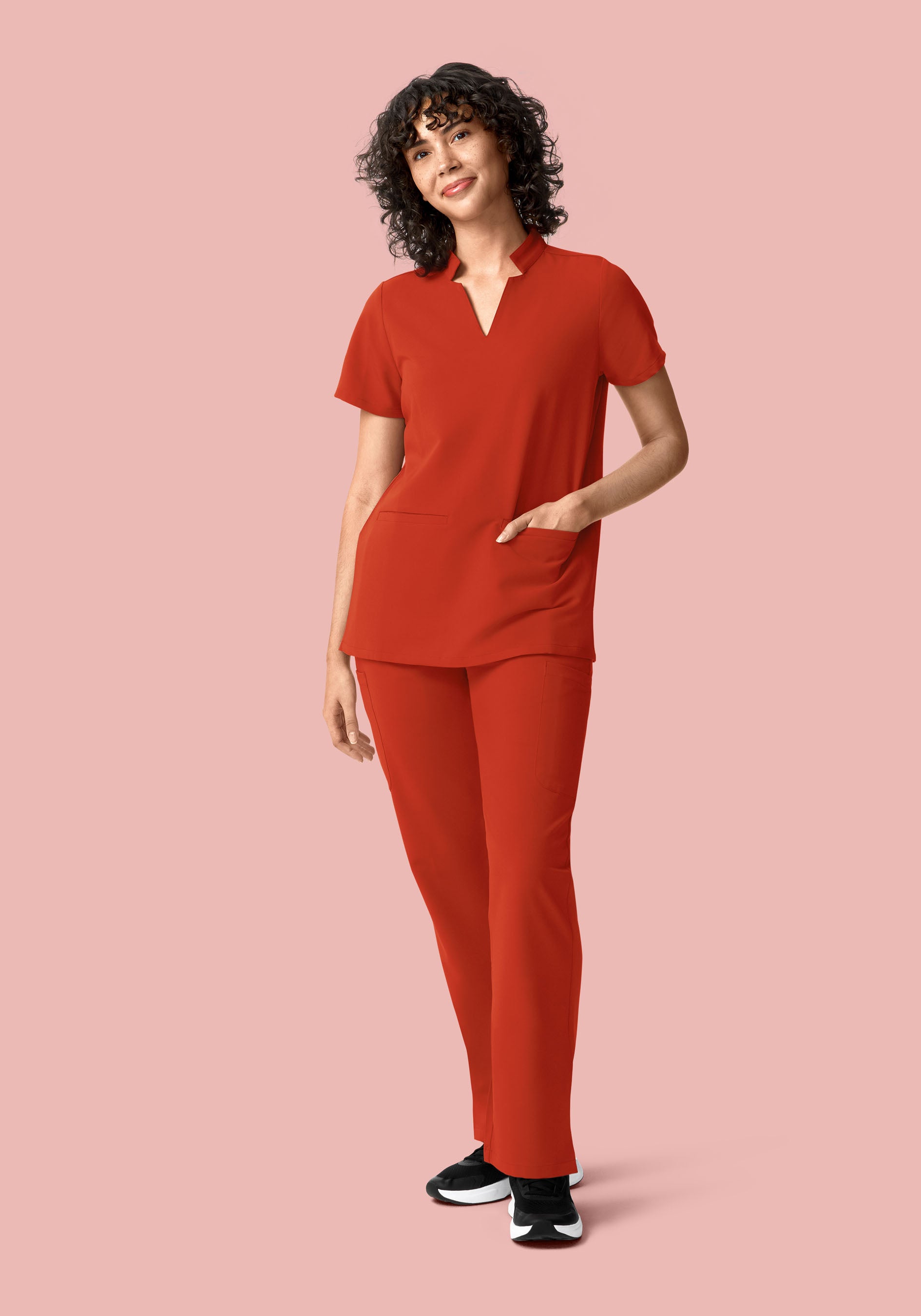 Stand Collar Notch Neck Top Rust