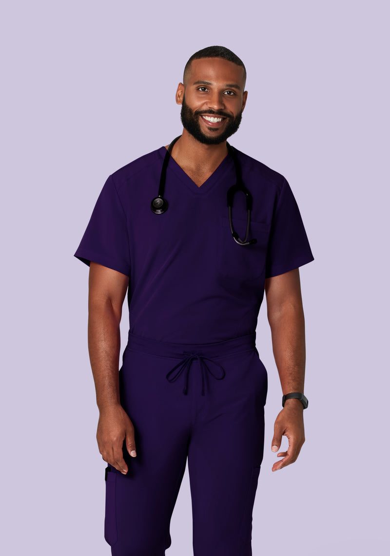 Three Pocket Scrubs Top Mens Eggplant – Mandala Scrubs