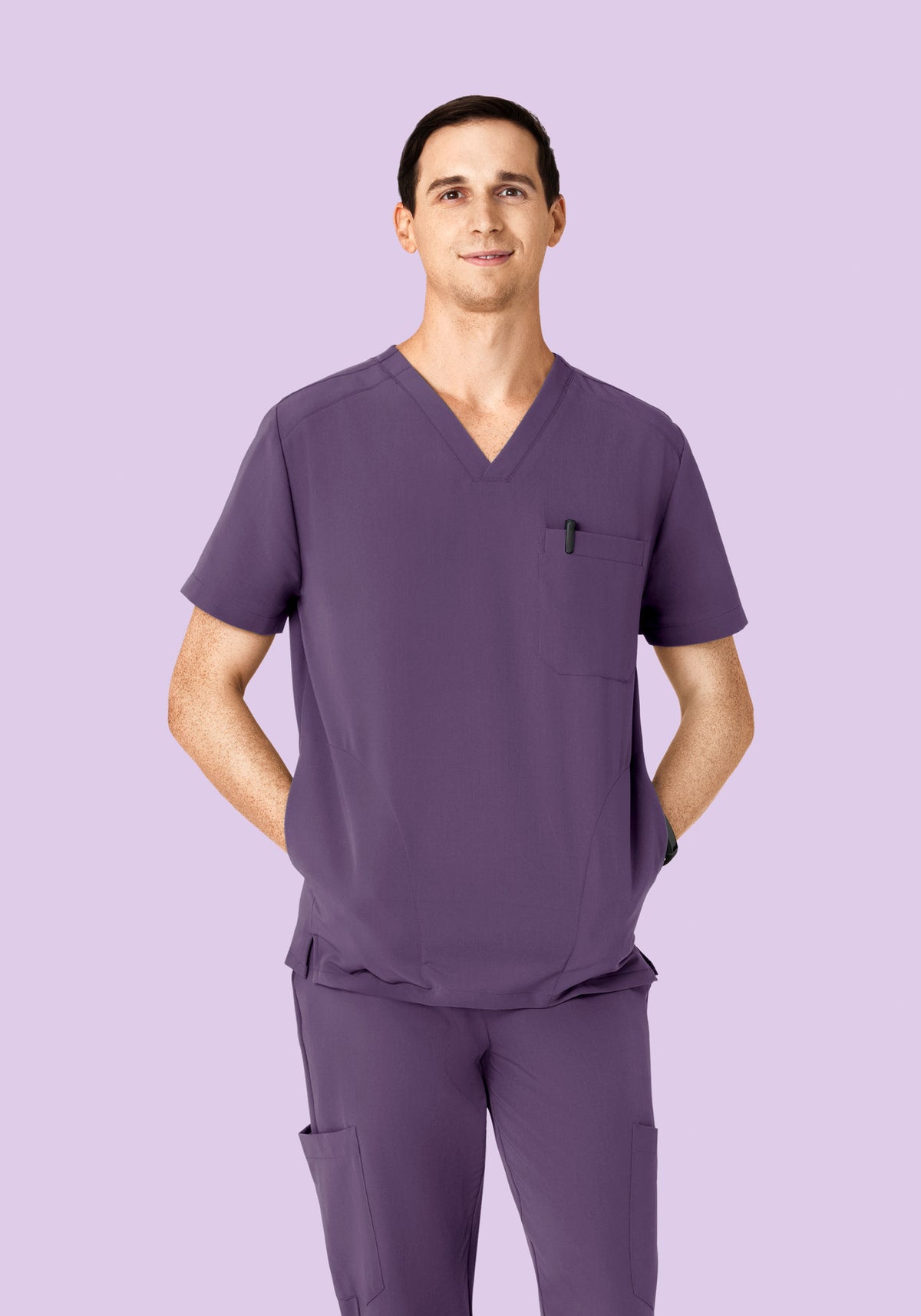 Men's V-Neck 3-Pocket Scrub Top - Dewberry | Mandala Scrubs