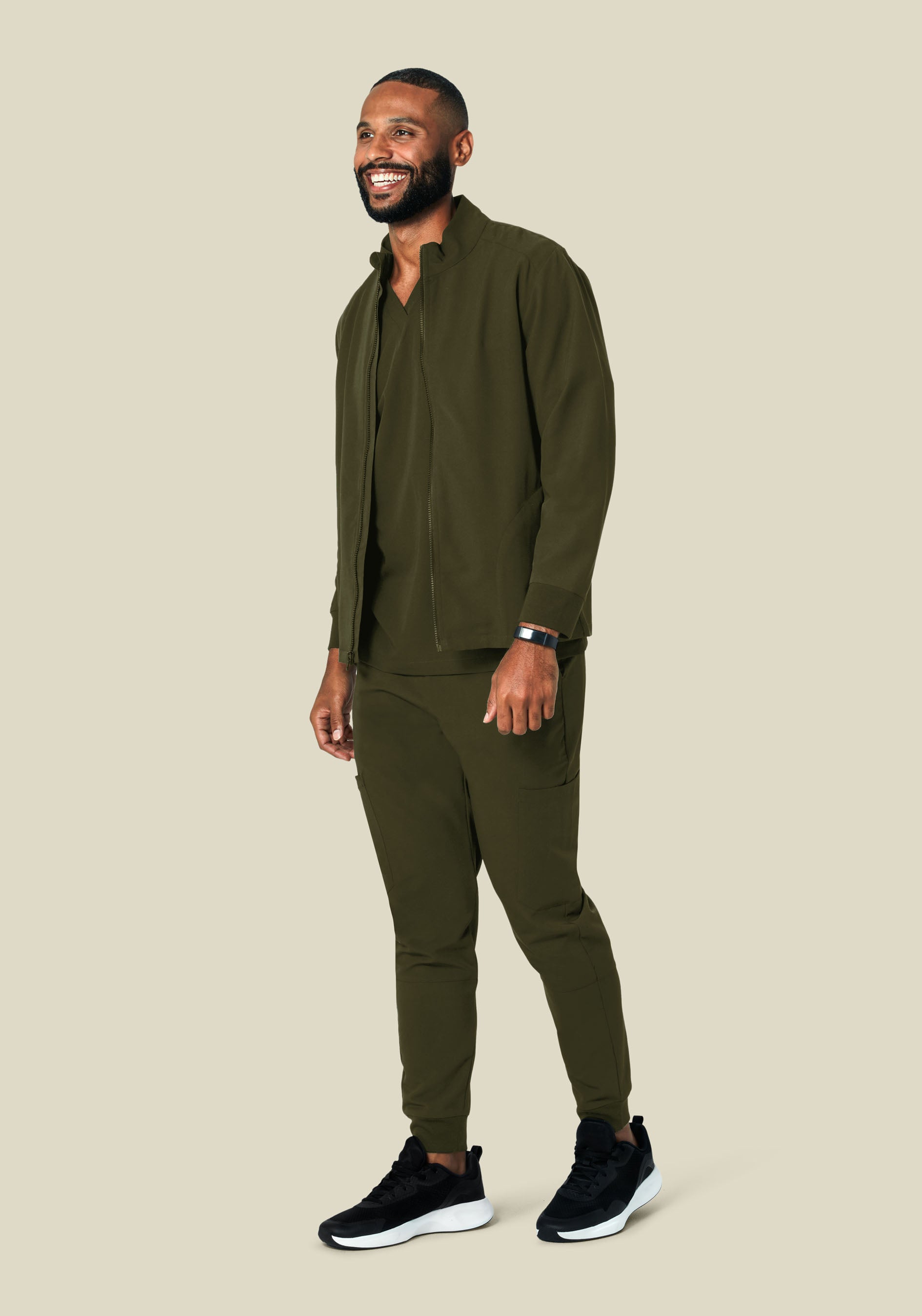 Men's Mock Neck Scrub Jacket - Olive | Mandala Scrubs