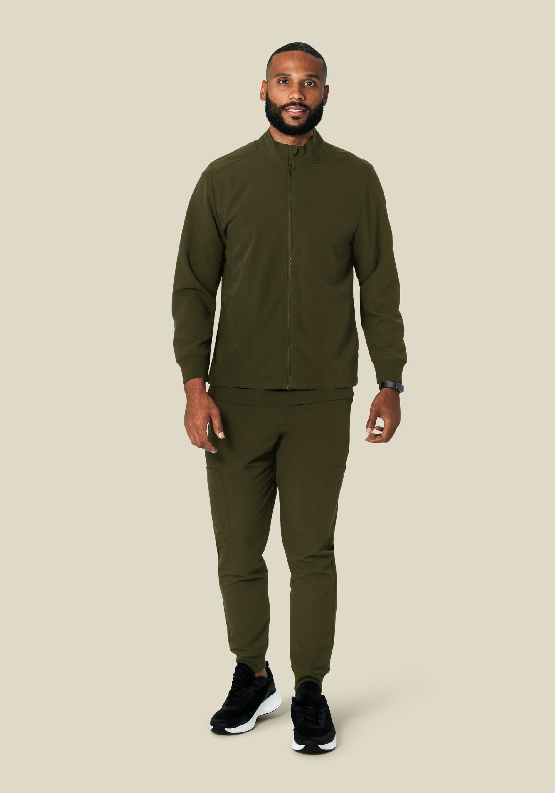 Men's Mock Neck Scrub Jacket - Olive | Mandala Scrubs