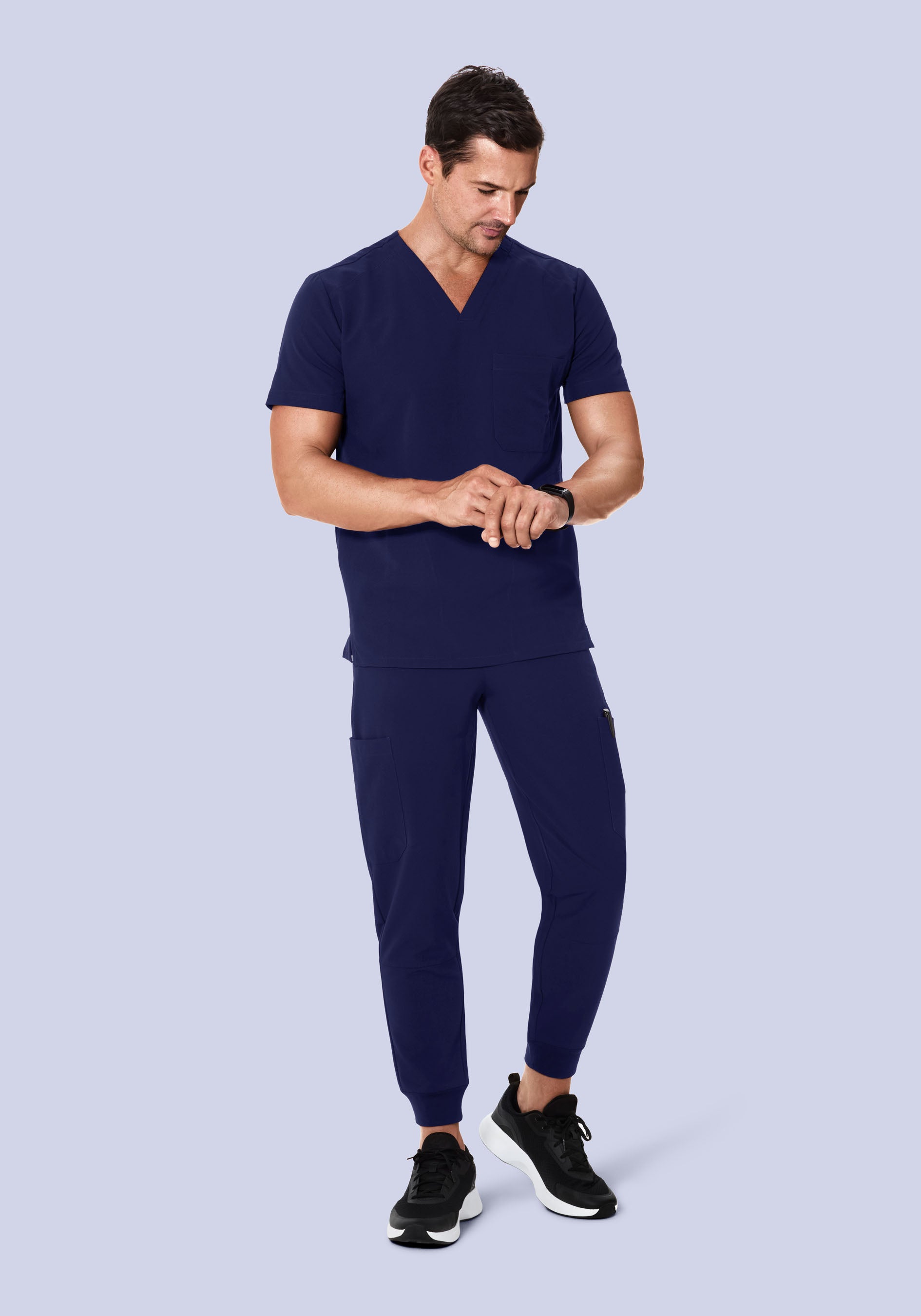 Men's V-Neck 3-Pocket Scrub Top - Navy | Mandala Scrubs