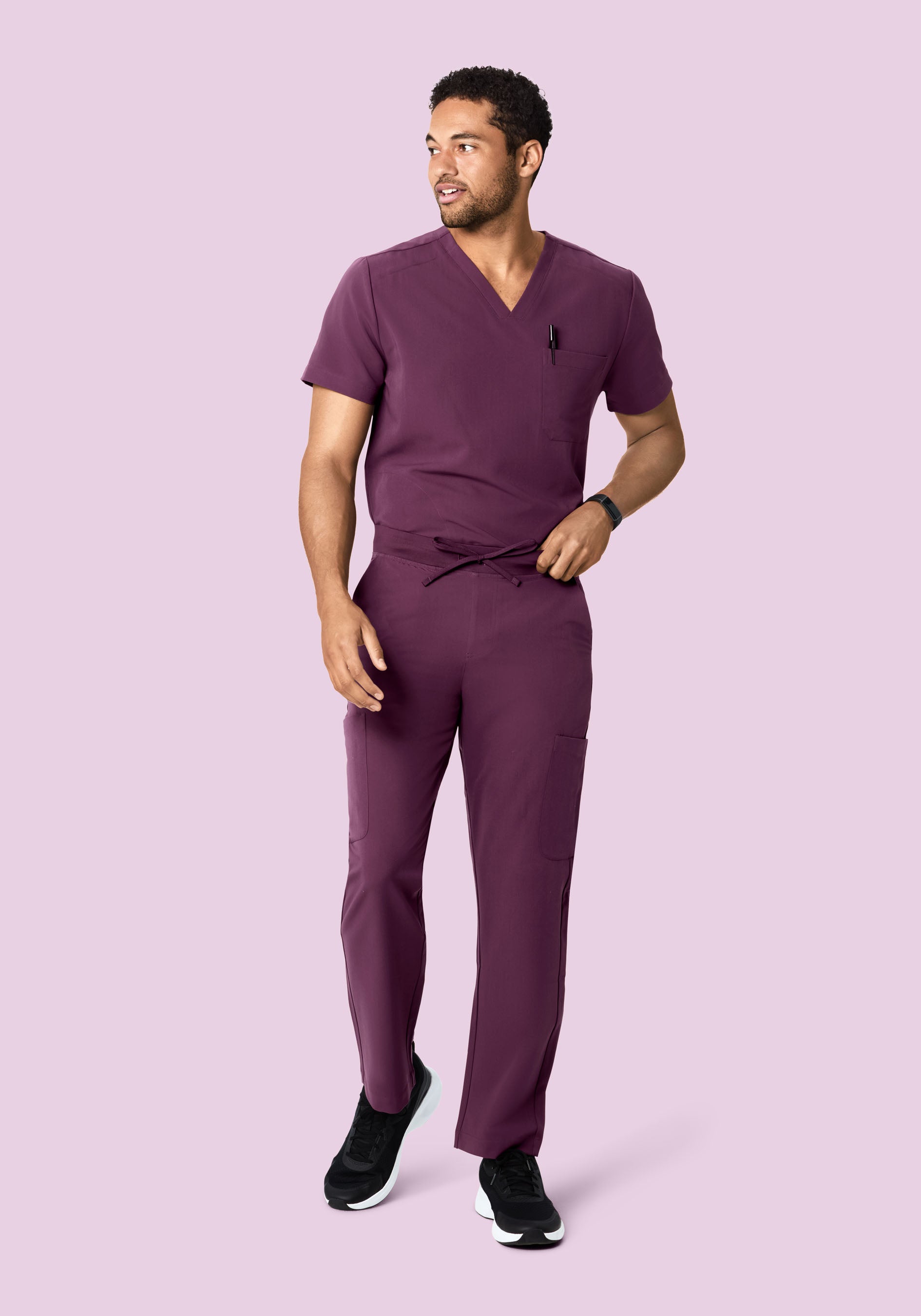 Men's Mid-Rise Straight Leg Cargo Scrub Pants - Bordeaux | Mandala