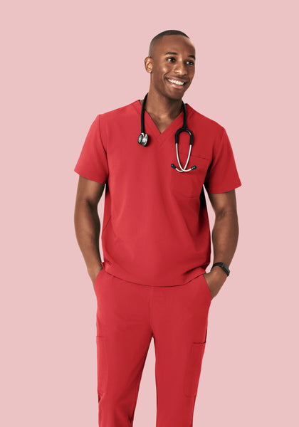 Men's V-Neck 2-Pocket Scrub Top - Cranberry | Mandala Scrubs