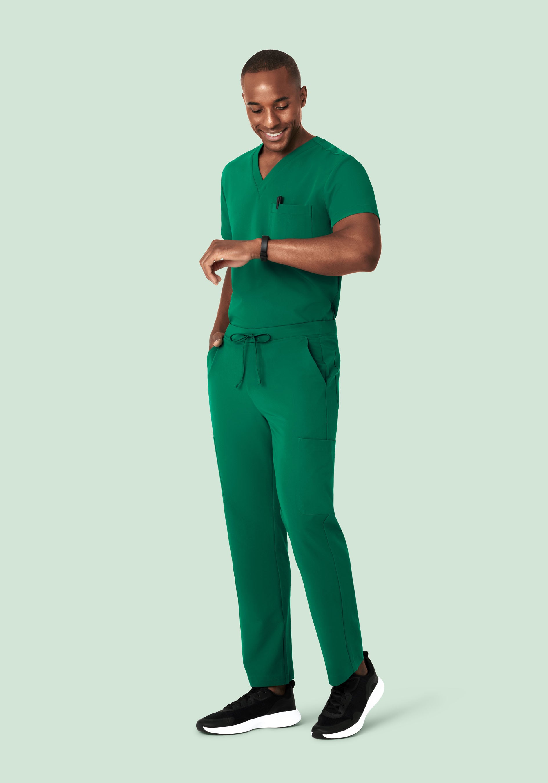Men's V-Neck 2-Pocket Scrub Top - Envy Green | Mandala Scrubs