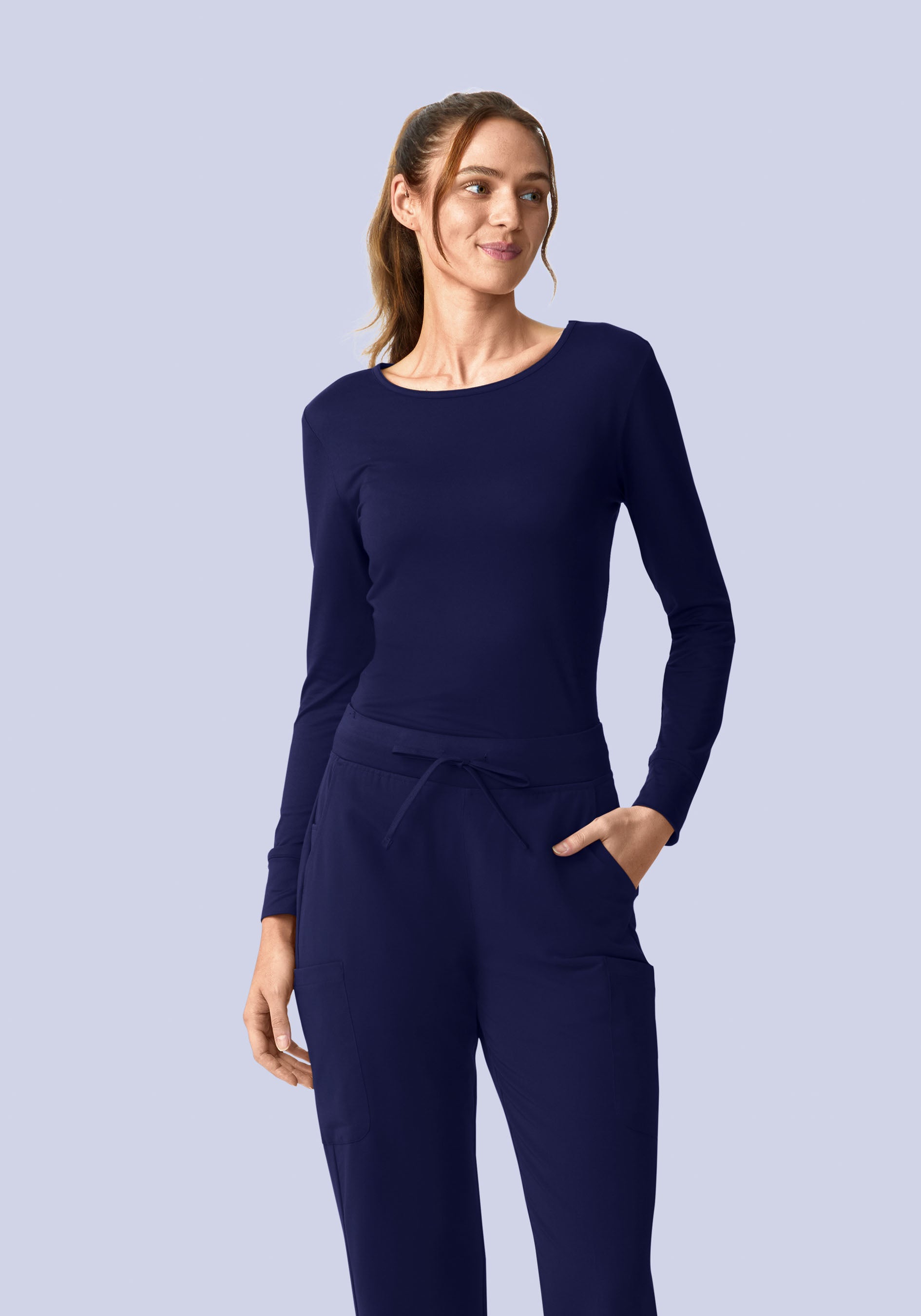 Women's Soft Knit Underscrub Base Layer Top - Navy | Mandala Scrubs