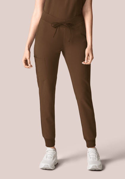 Women's Mid-Rise 9-Pocket Jogger Scrub Pants - Chocolate Brown