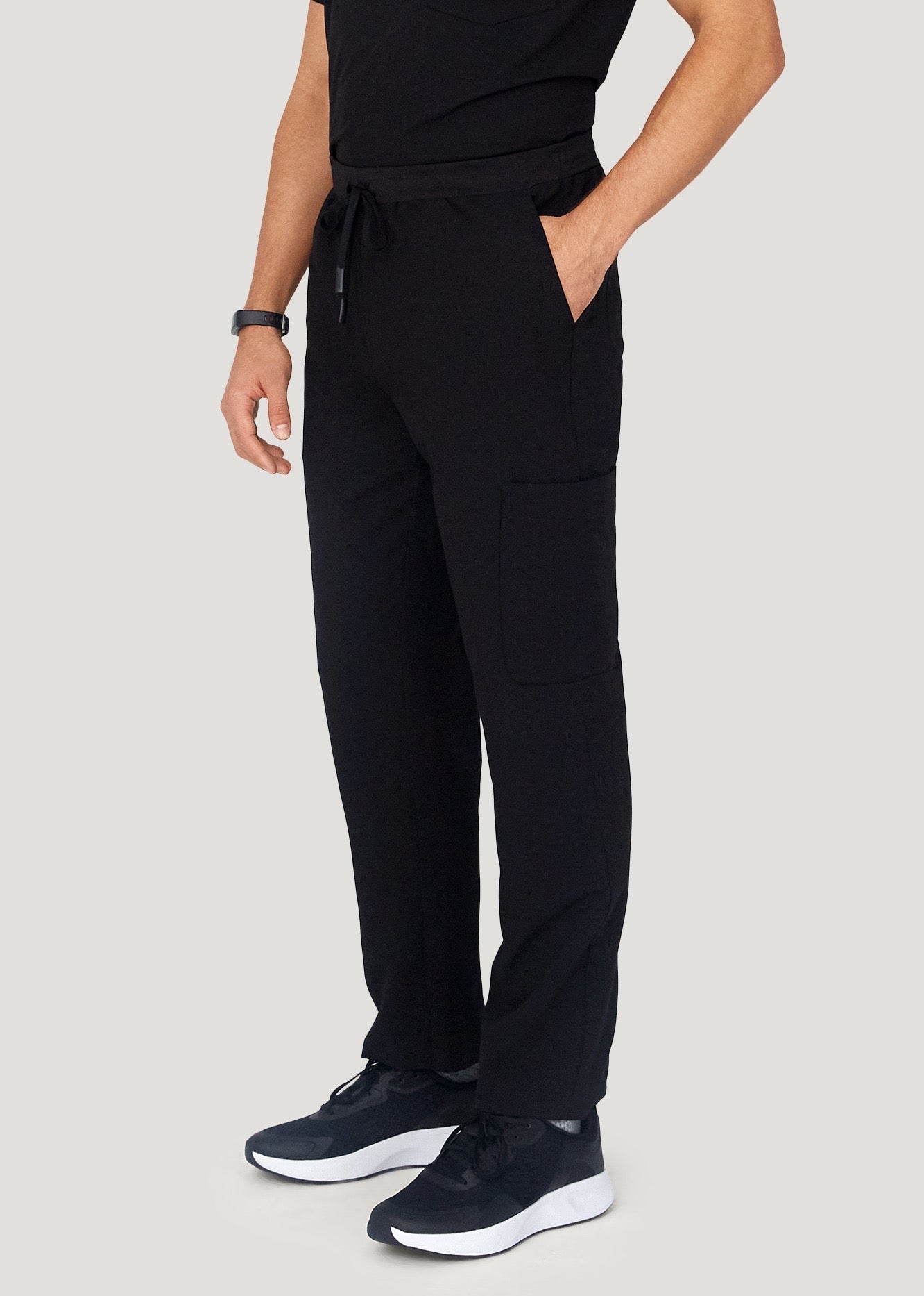 Men's Mid-Rise Straight Leg Cargo Scrub Pants - Black | Mandala Scrubs
