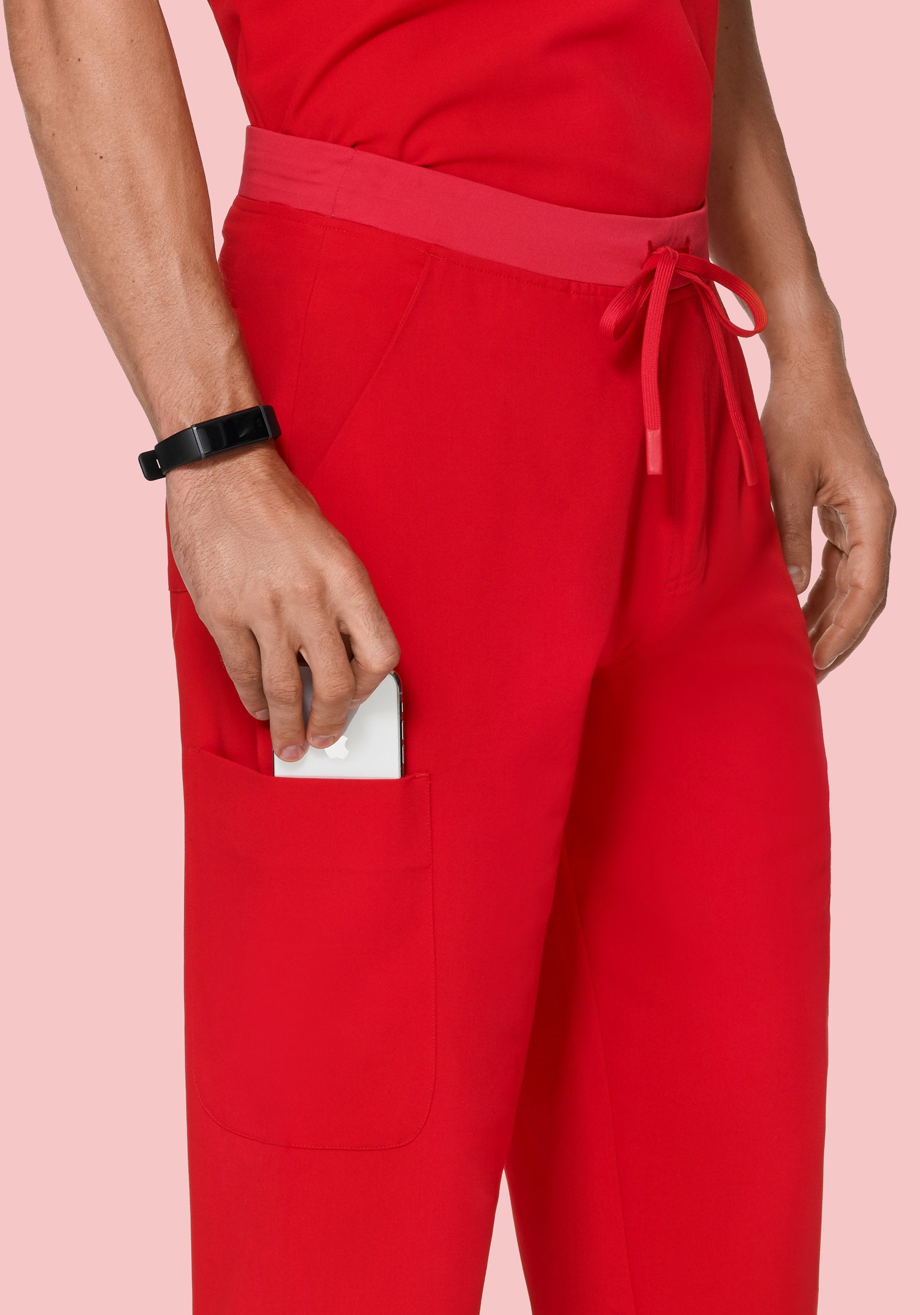 Men's Mid-Rise Straight Leg Cargo Scrub Pants - Candy Red