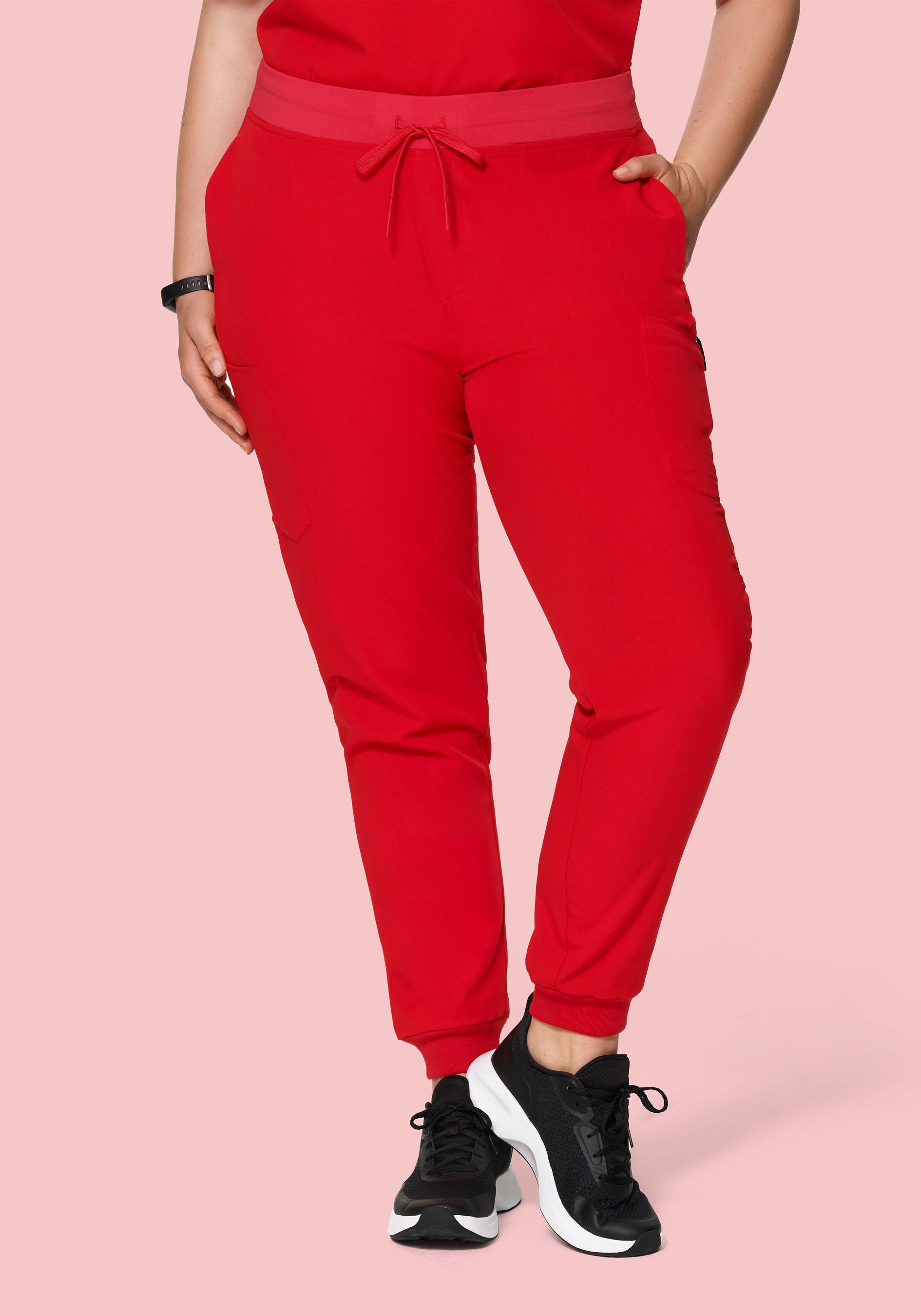 Women's Mid-Rise 9-Pocket Jogger Scrub Pants - Candy Red | Mandala
