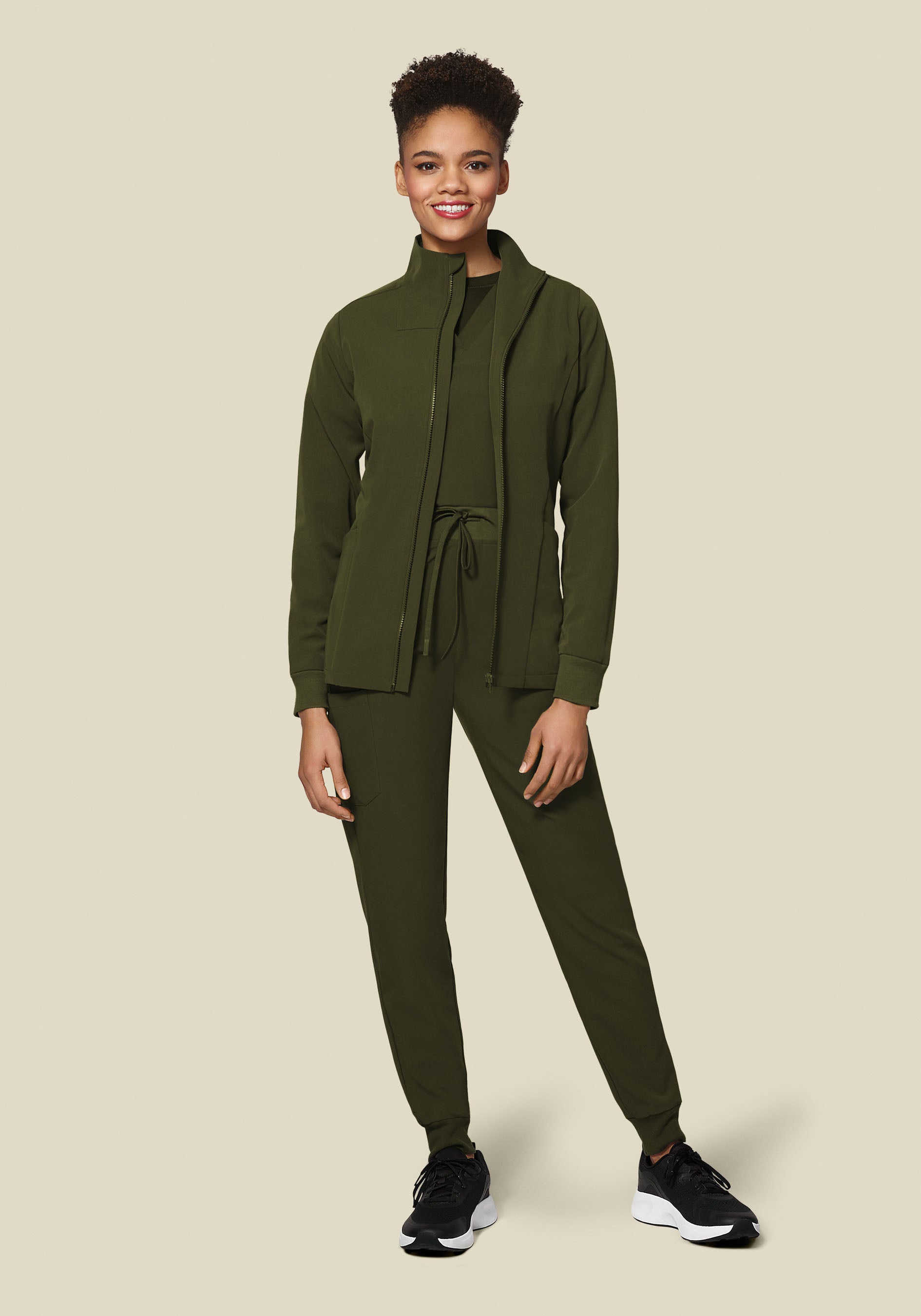 Women's Mock Neck Scrub Jacket - Olive | Mandala Scrubs