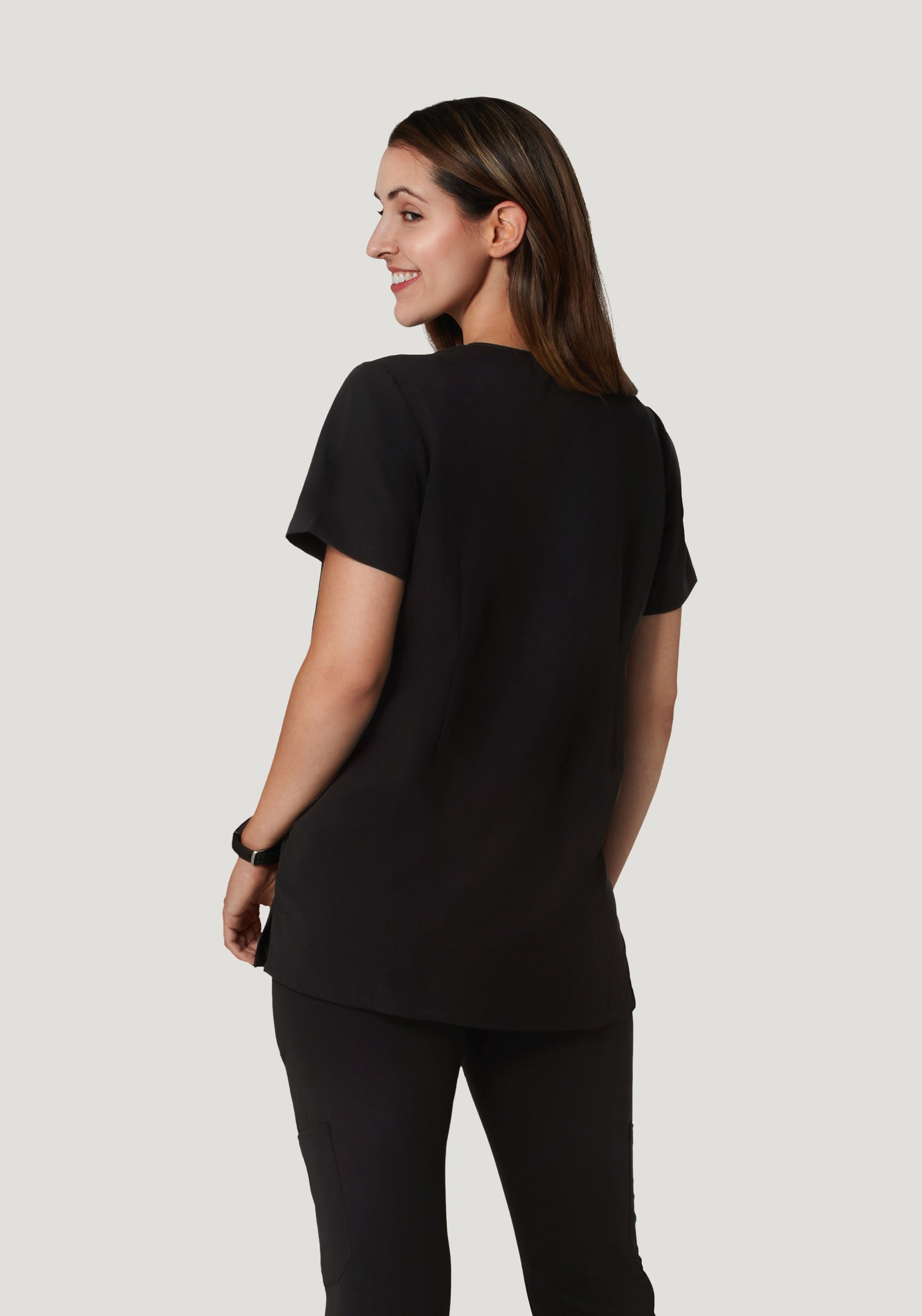 Women's Maternity V-Neck Scrub Top - Black | Mandala Scrubs