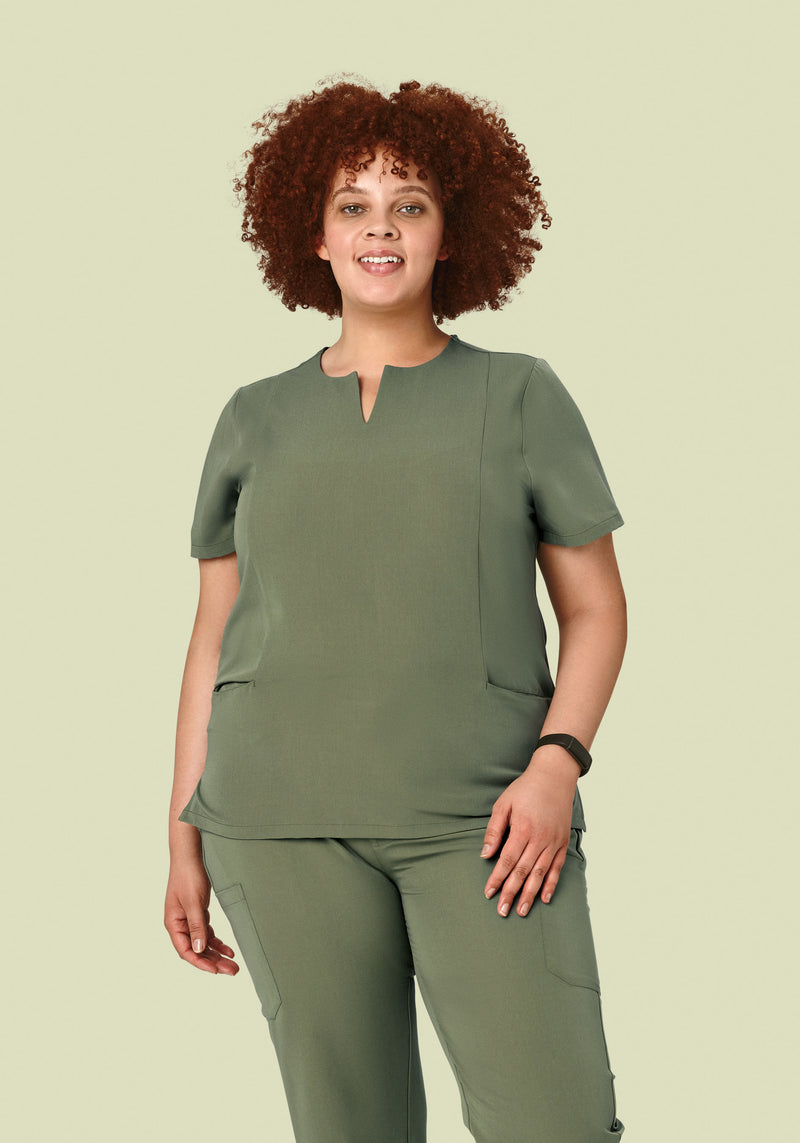 5 Pocket Notch Neck Top Sage