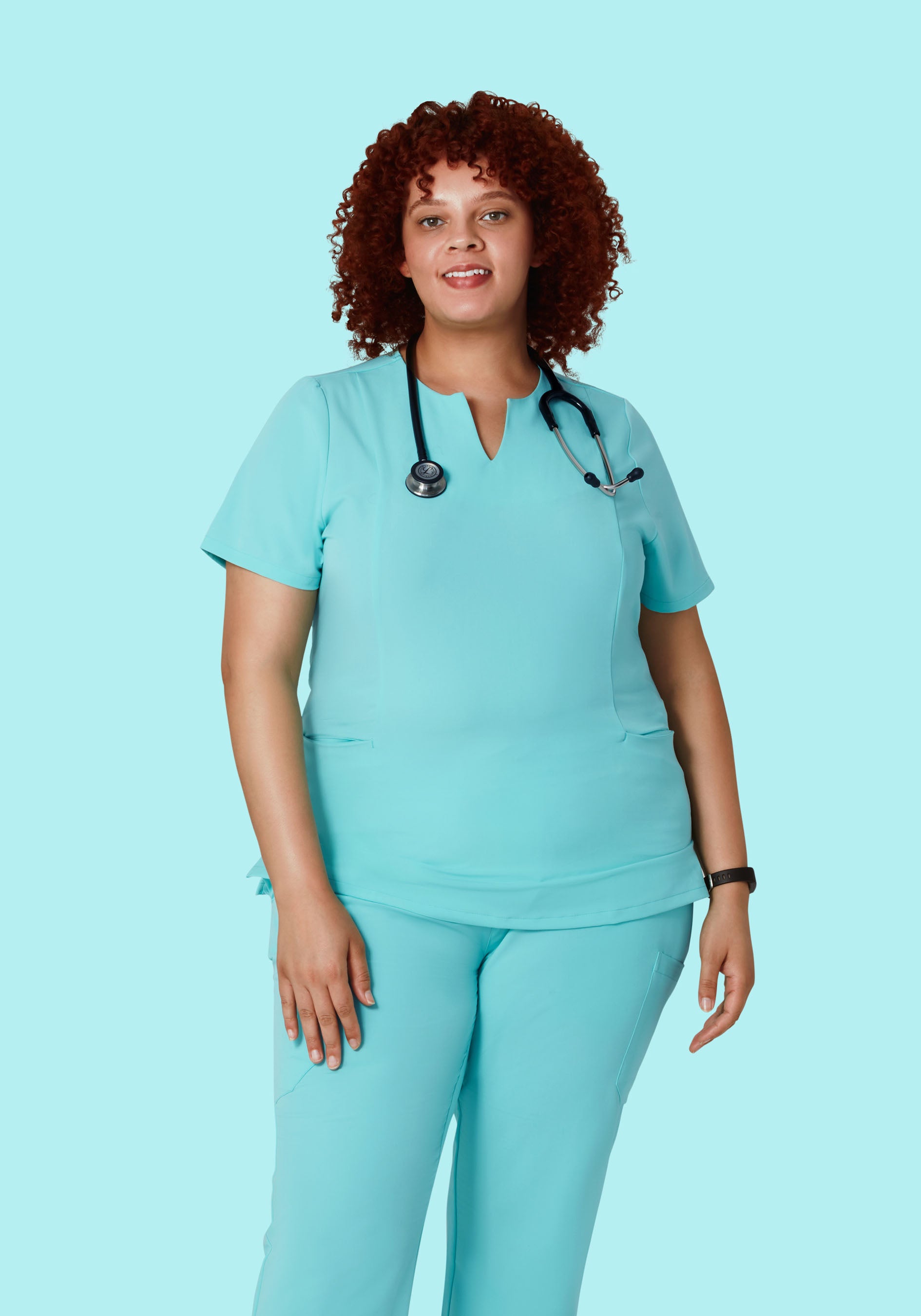 5 Pocket Notch Neck Top Aqua