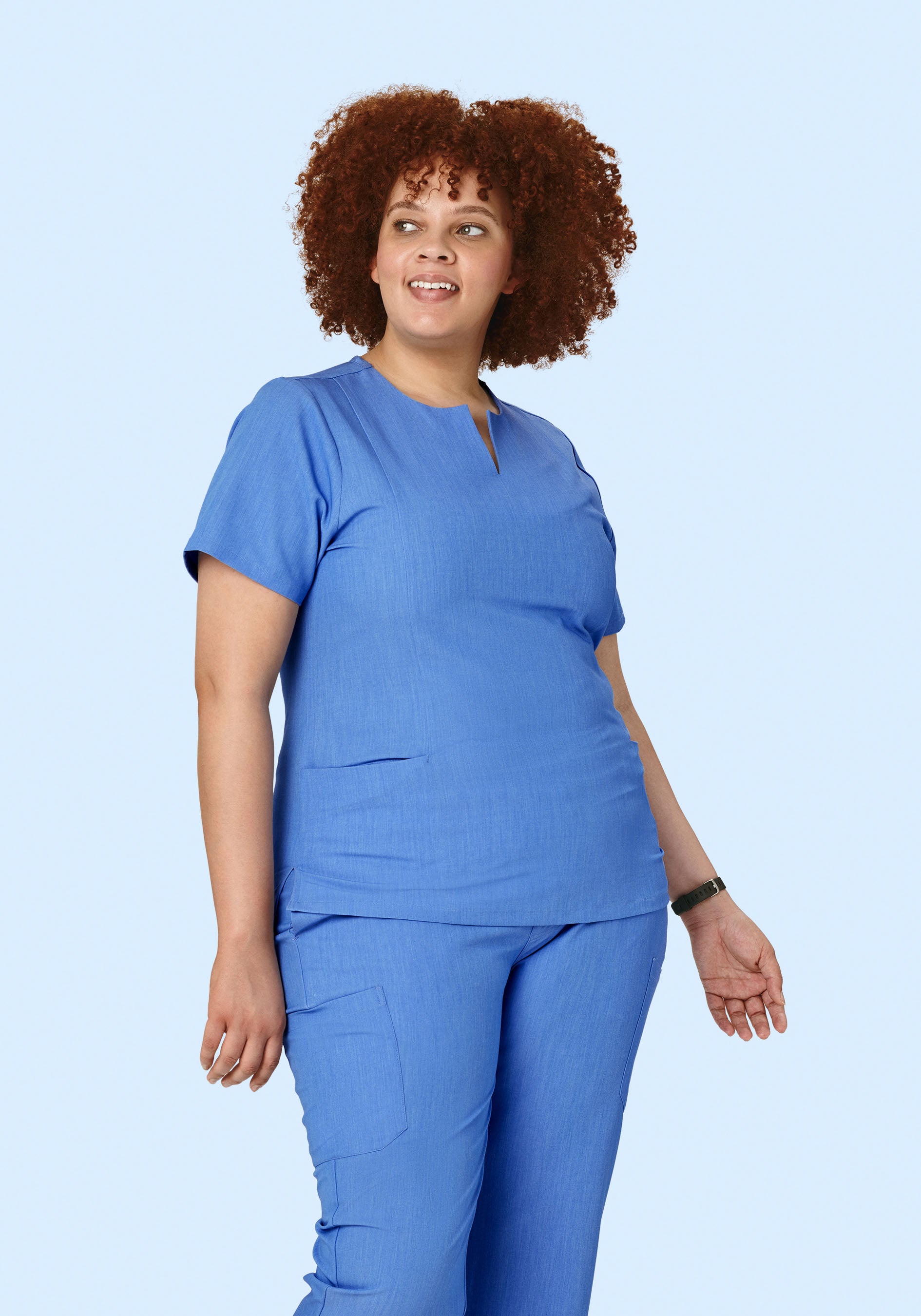 5 Pocket Notch Neck Top Heather Blue