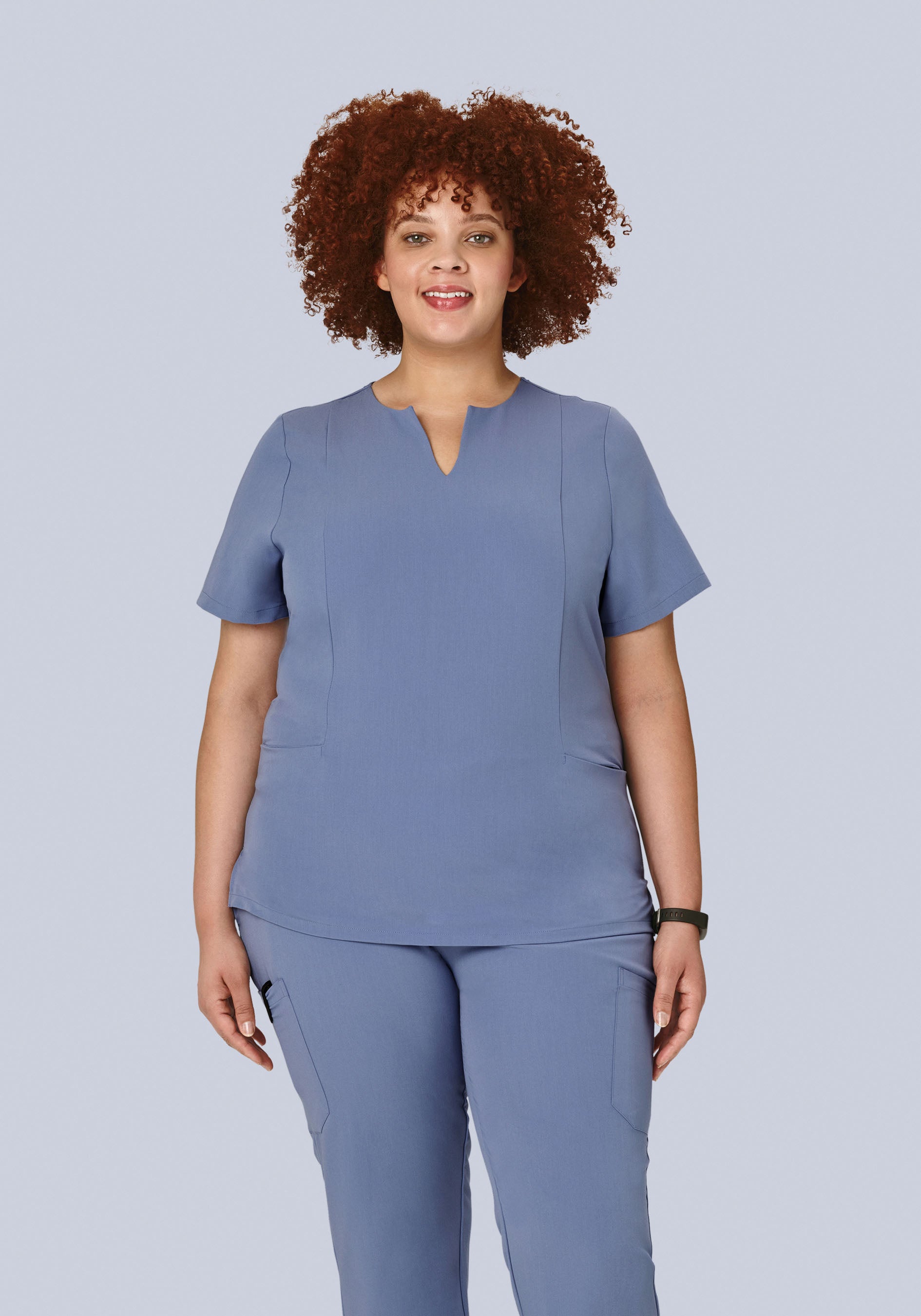 Floded Scrub 5 Pocket Notch Neck Top Periwinkle – Mandala Scrubs