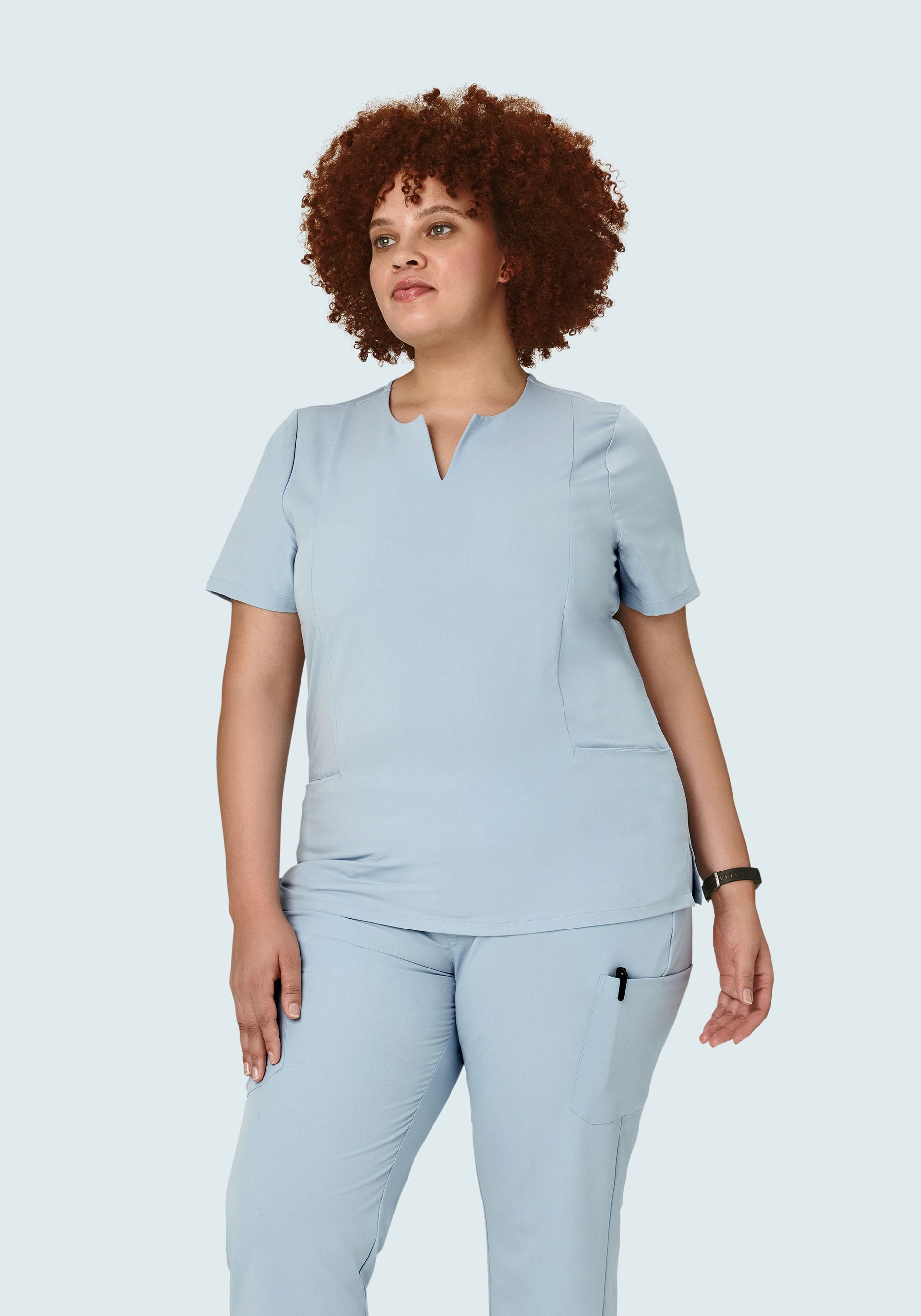 5 Pocket Notch Neck Top Powder Blue