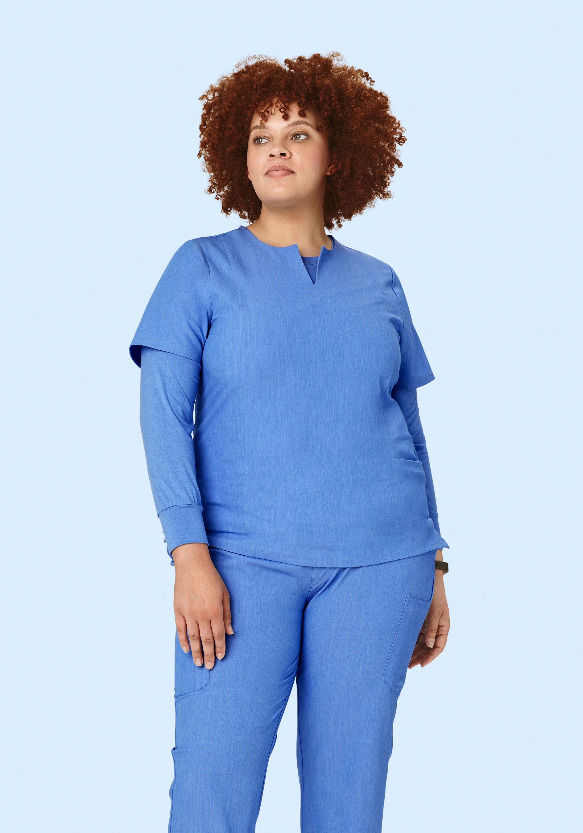 5 Pocket Notch Neck Top Heather Blue