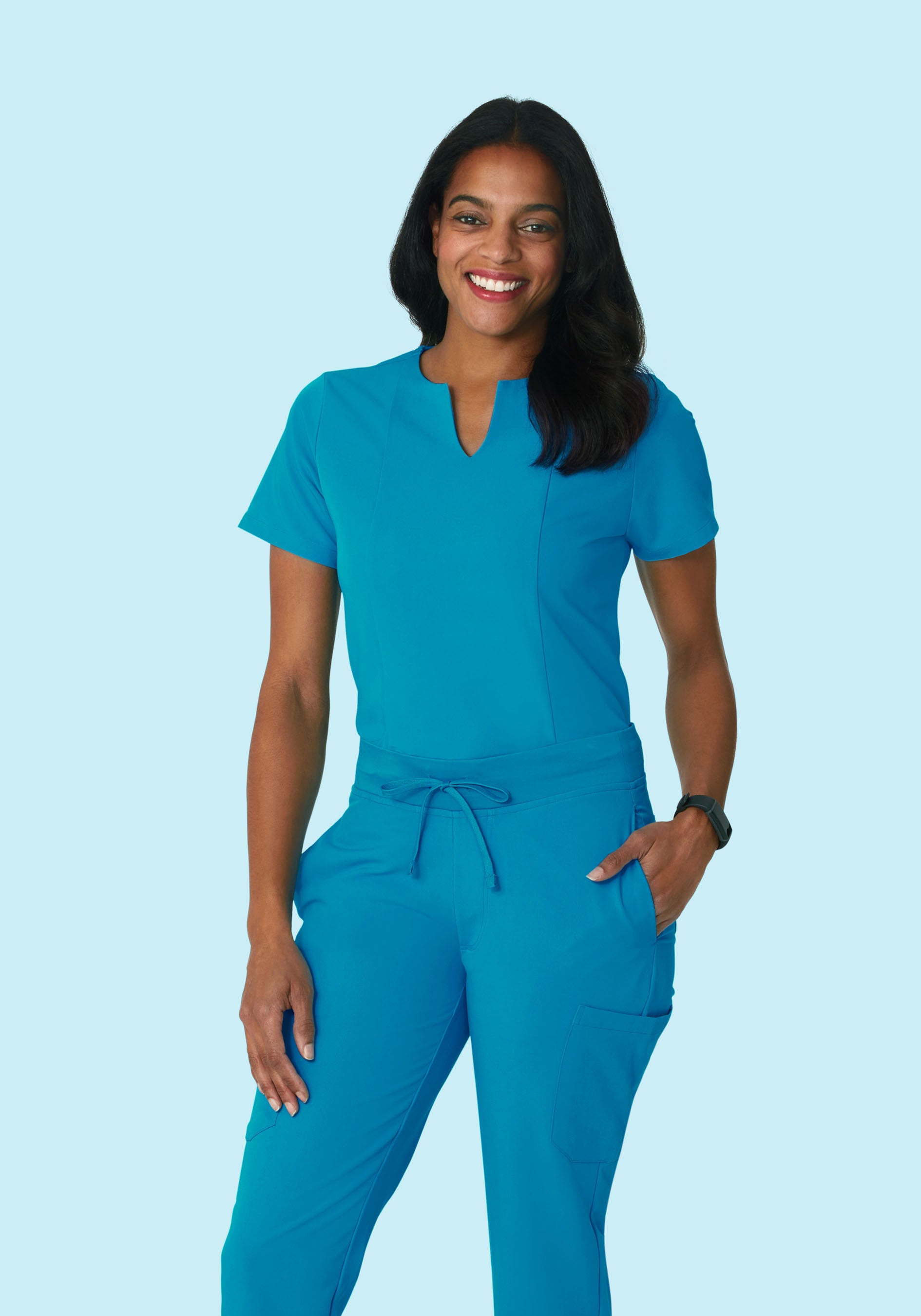 Women's Notch Neck Scrub Top - Azure | Mandala Scrubs