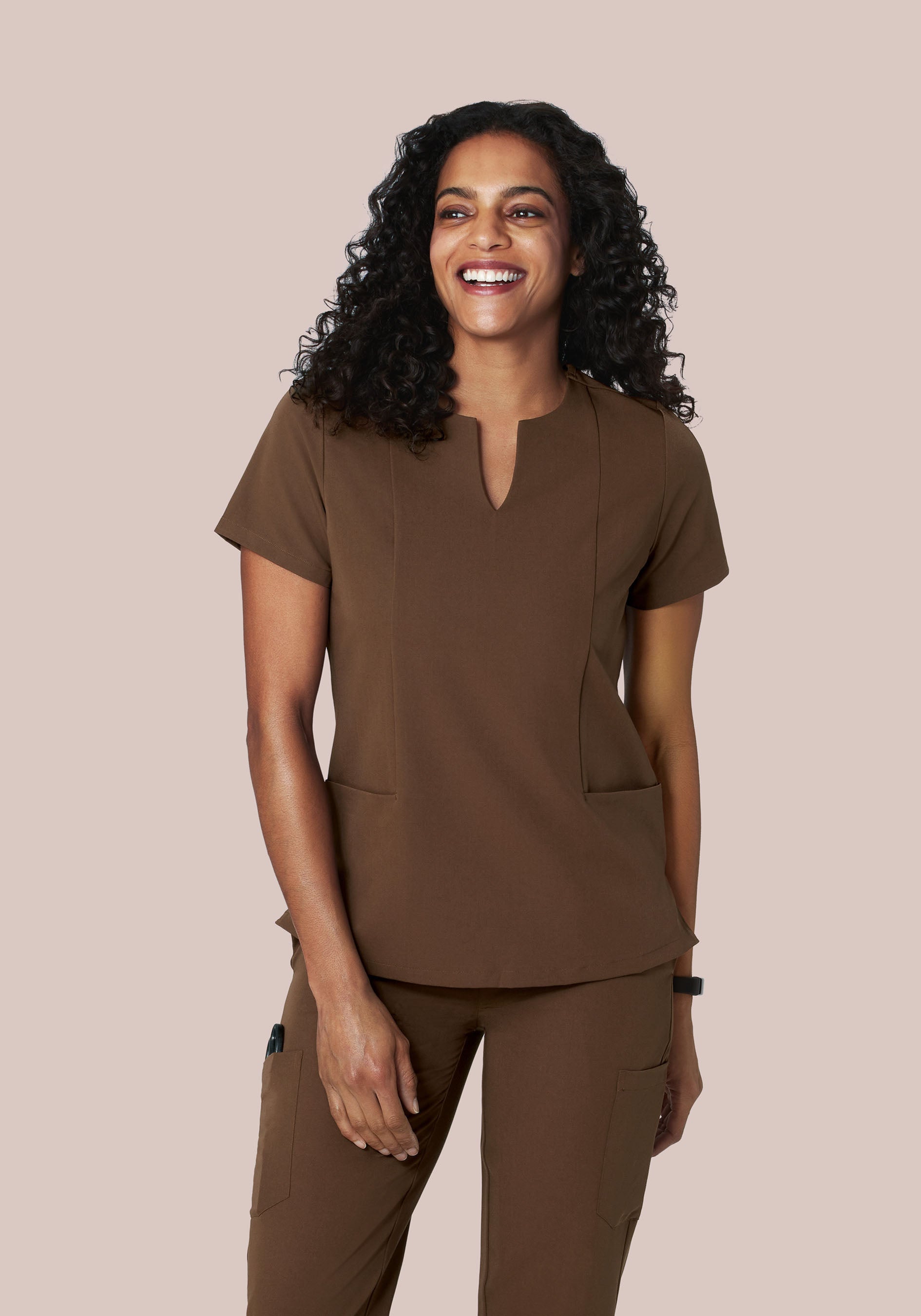 5 Pocket Notch Neck Top Chocolate Brown