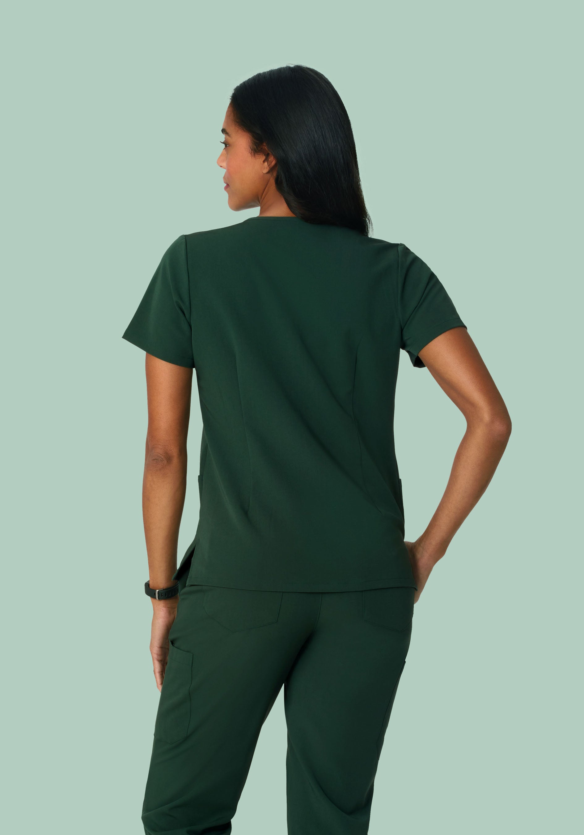 5 Pocket Notch Neck Top Midnight Green