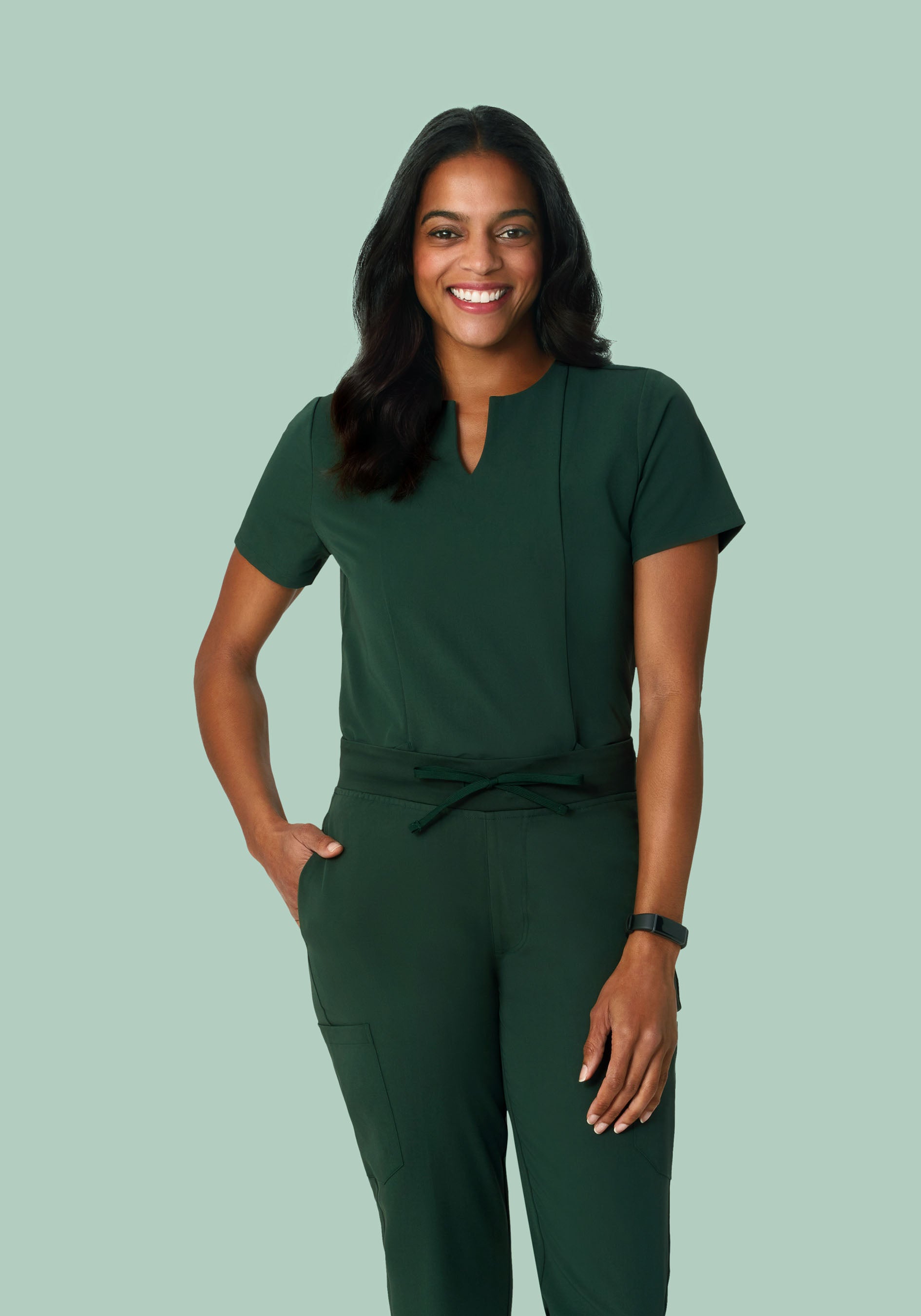 5 Pocket Notch Neck Top Midnight Green