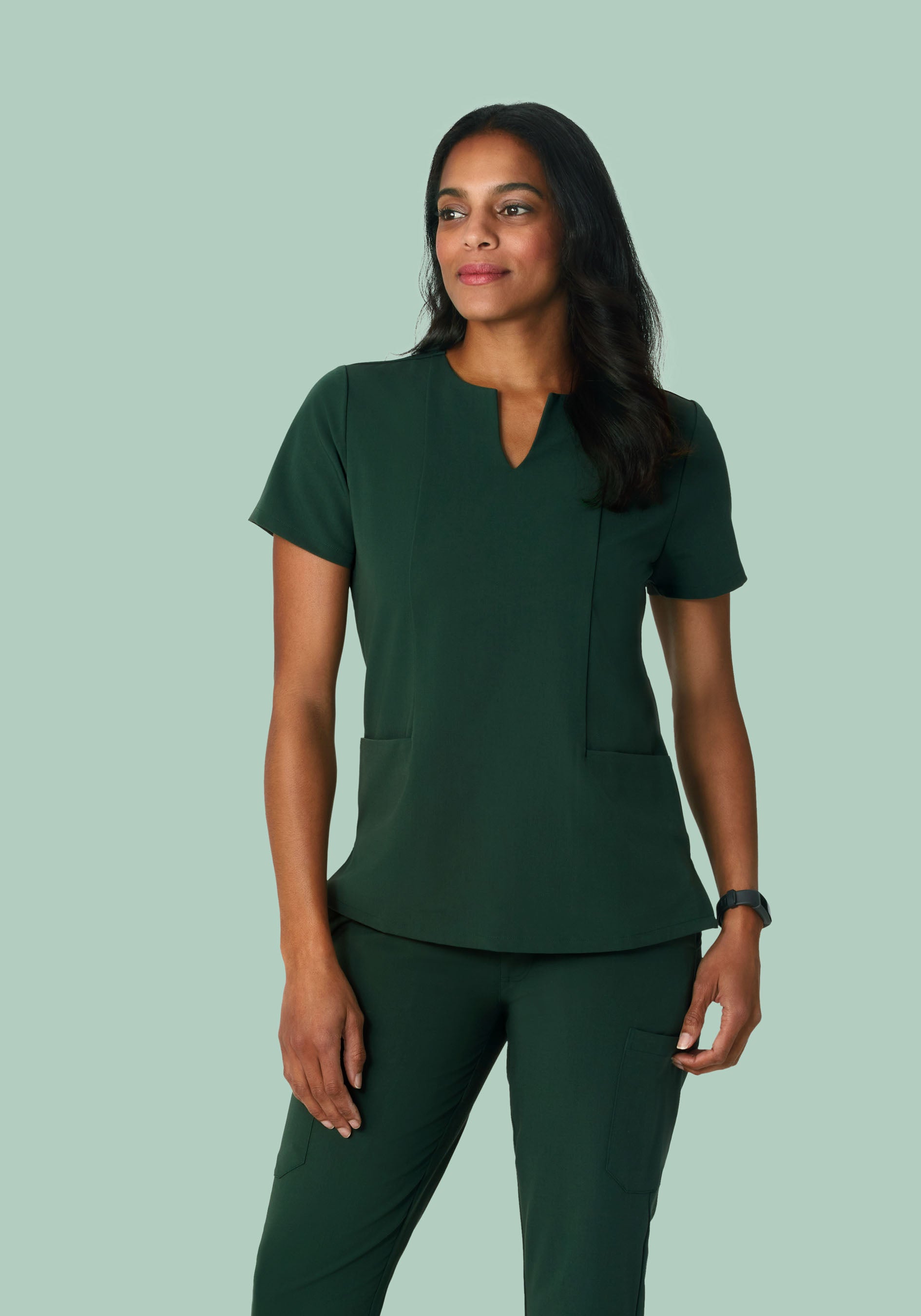 5 Pocket Notch Neck Top Midnight Green