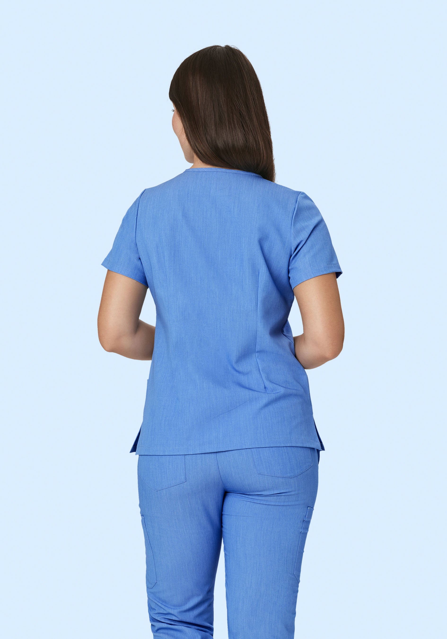 5 Pocket Notch Neck Top Heather Blue