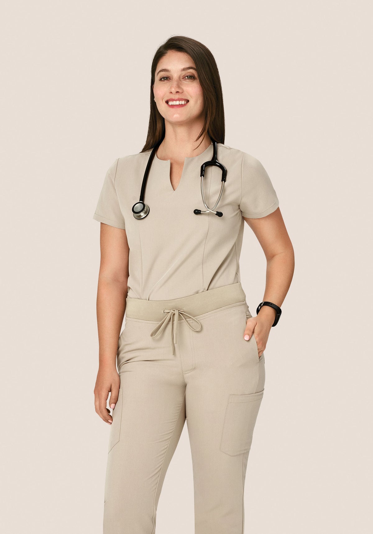 5 Pocket Notch Neck Top Khaki