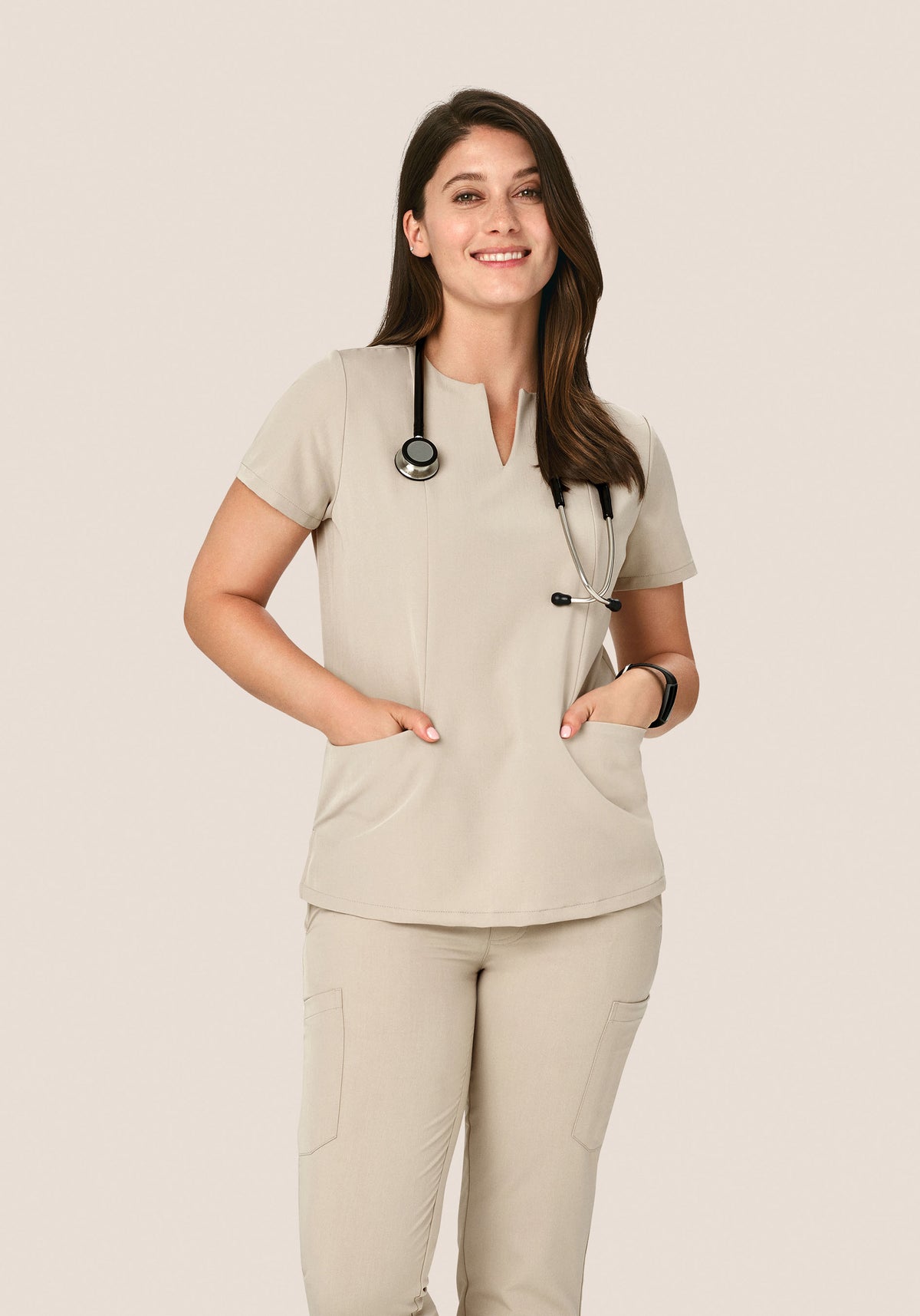 5 Pocket Notch Neck Top Khaki