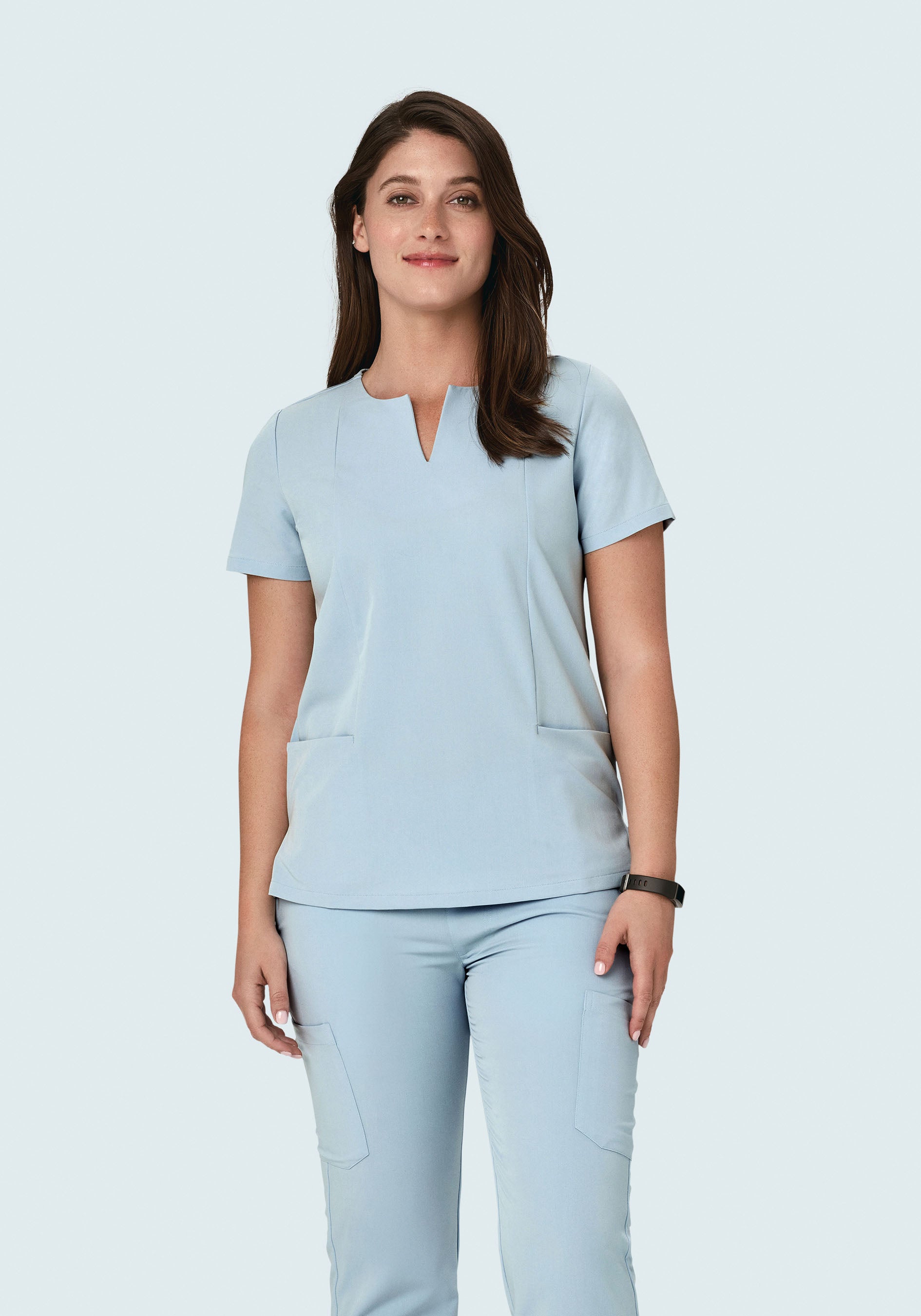 5 Pocket Notch Neck Top Powder Blue